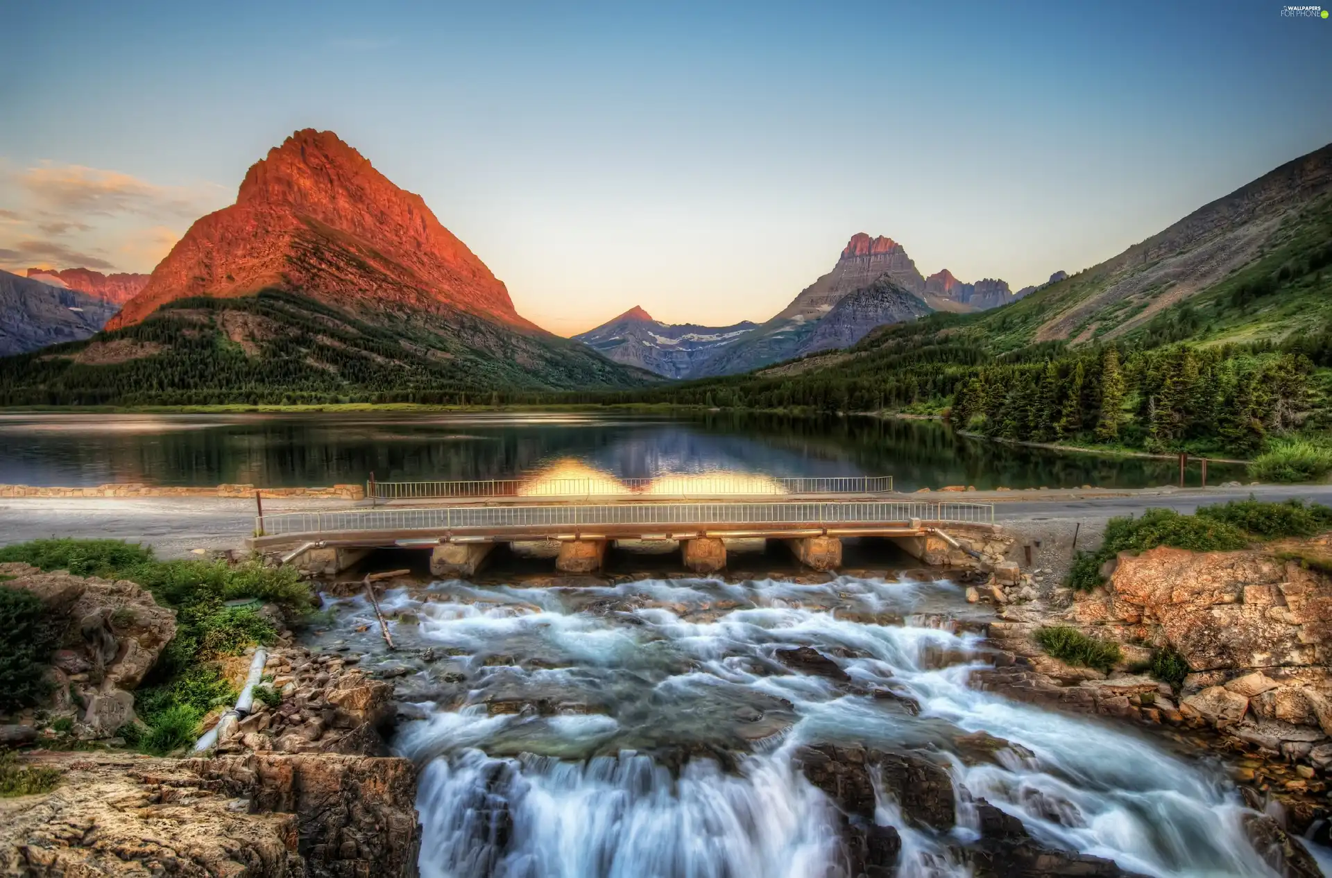 bridge, Mountains, River