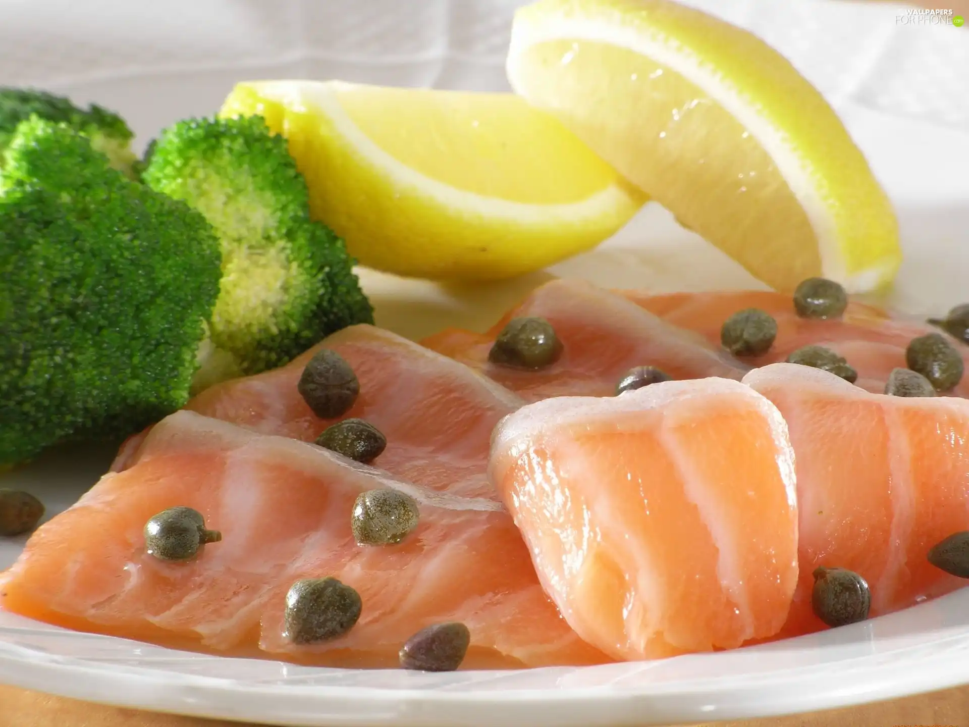 broccoli, capers, salmon, lemon, dish