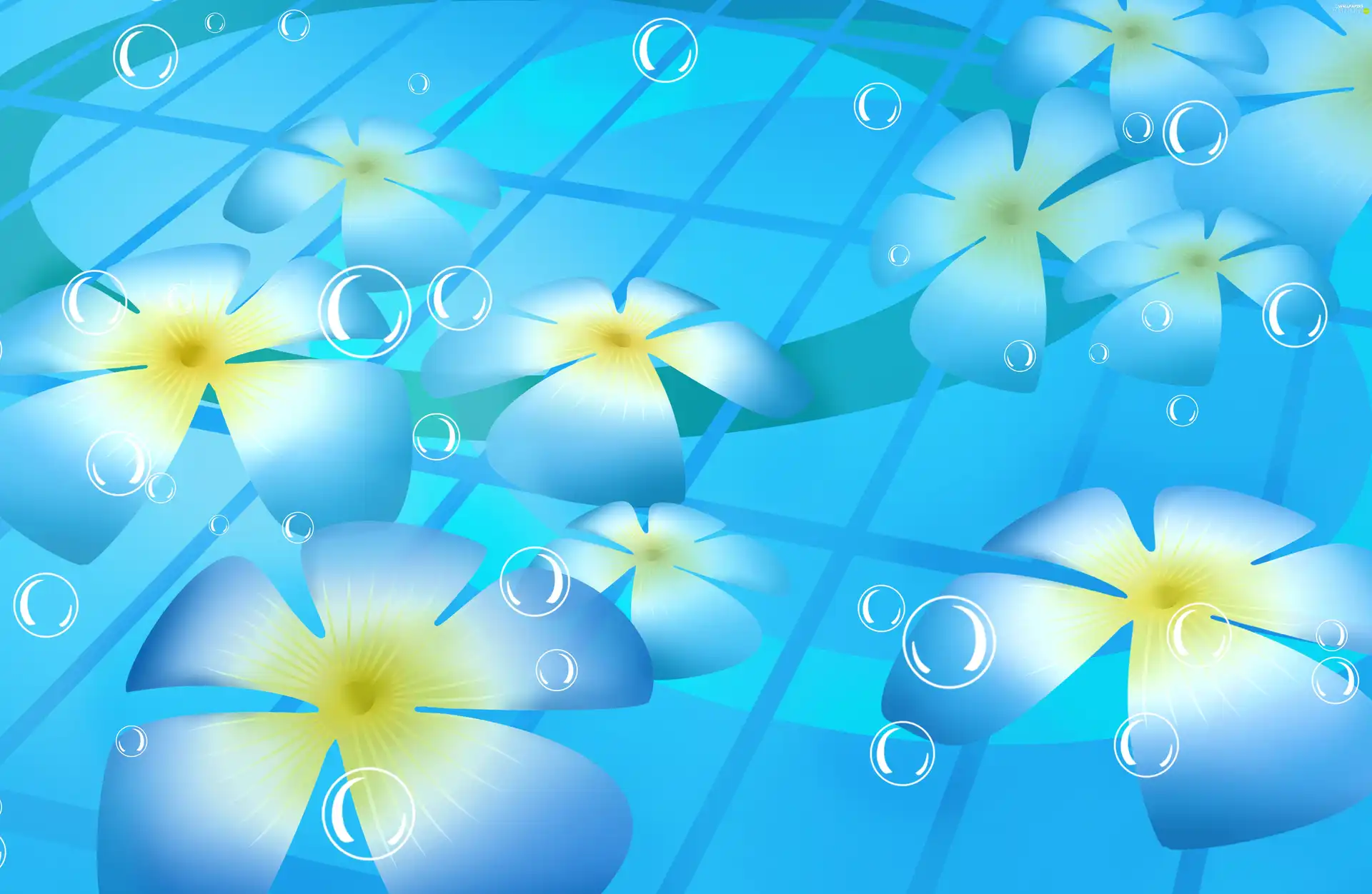 bubbles, vector, Yellow, Flowers, blue
