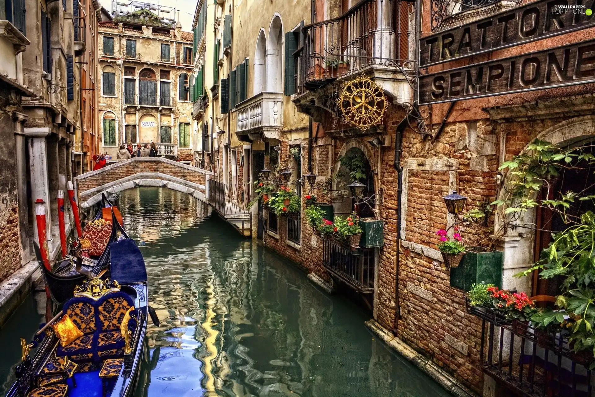 buildings, Gondolas, canal, bridges, Venice