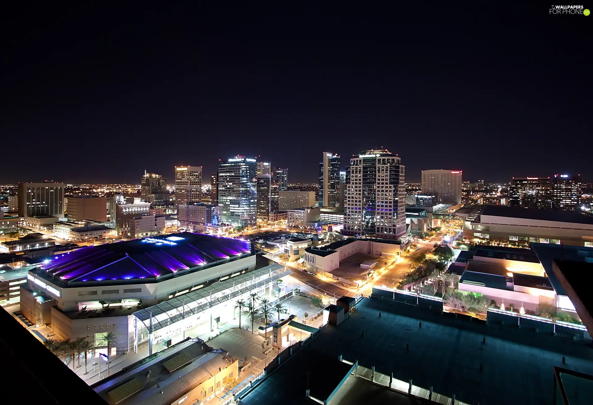 Town, illuminated, buildings, Night