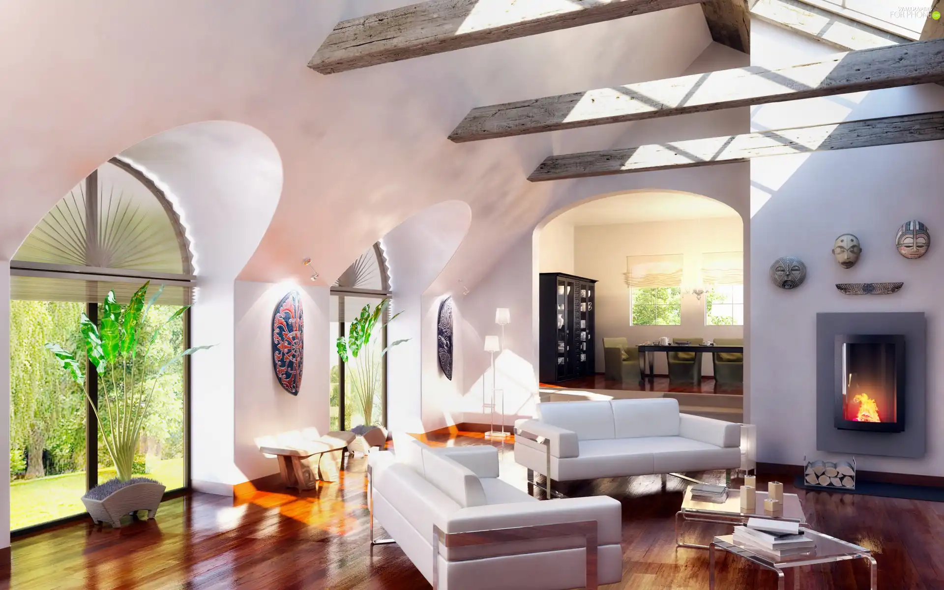 house, Stylish Attic, burner chimney, interior