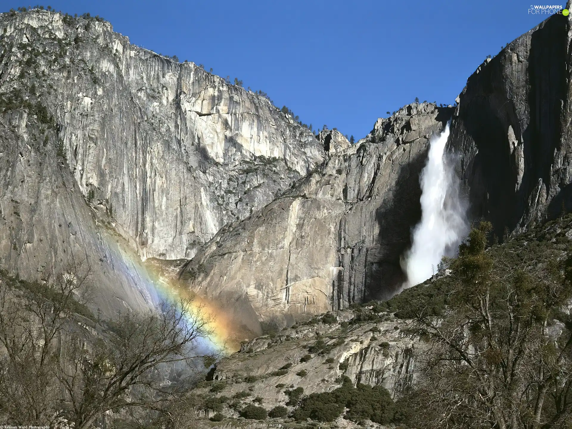 Mountains, rocks, Bush, Great Rainbows