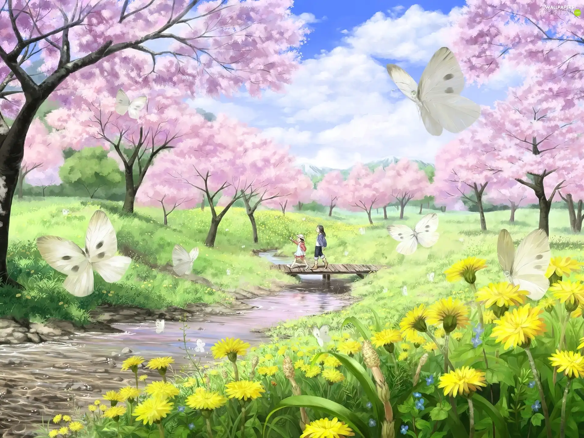 Manga, River, butterflies, Meadow