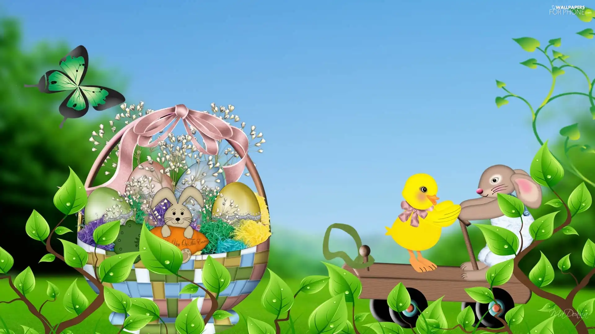 Easter, basket, butterfly, eggs