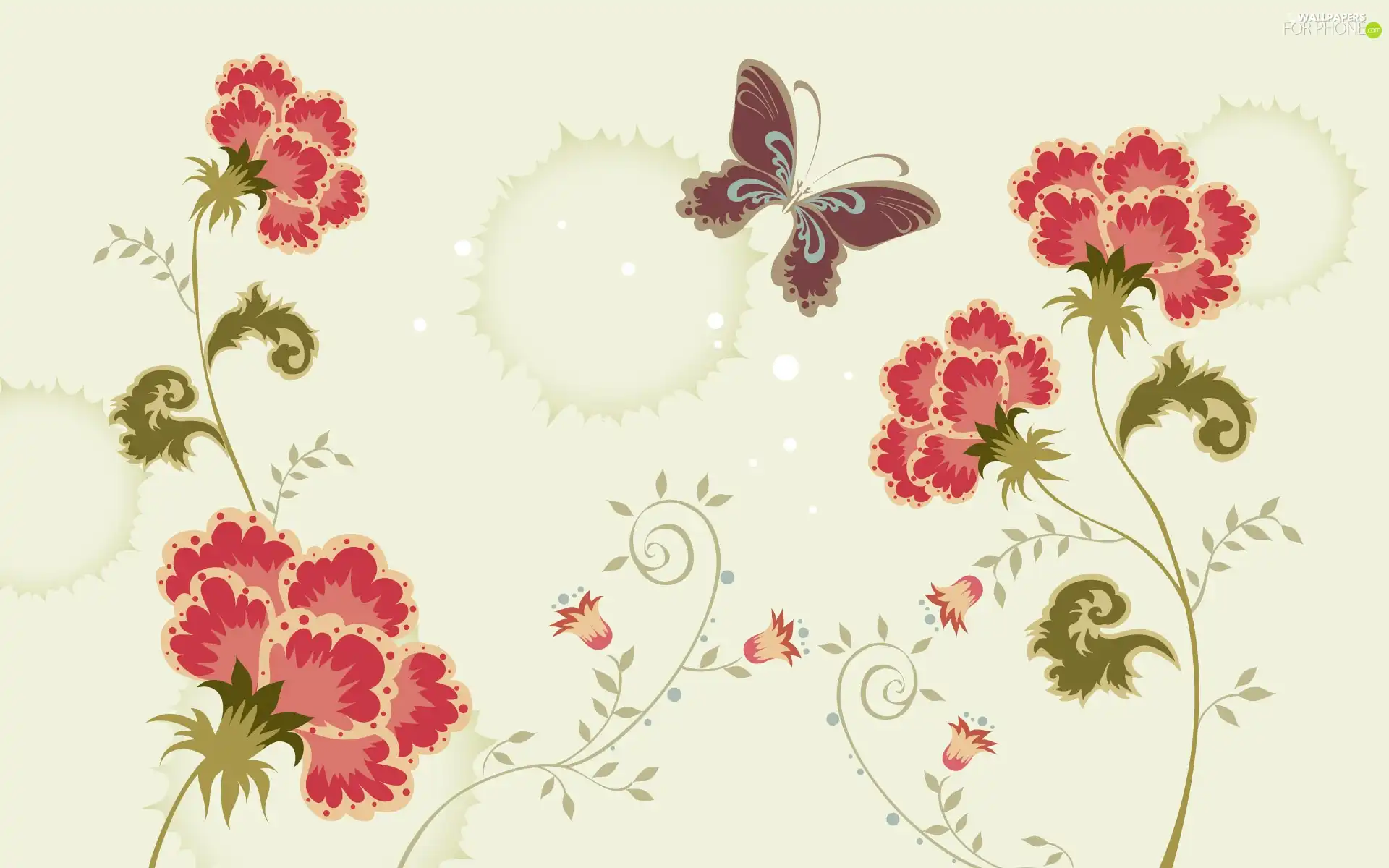 butterfly, Flowers, Red