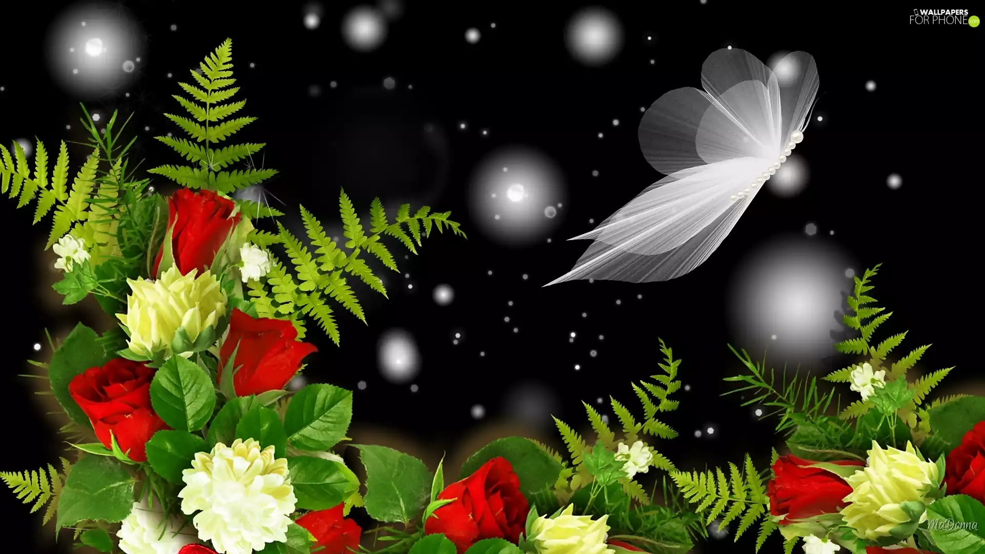 roses, Art, Flowers, butterfly