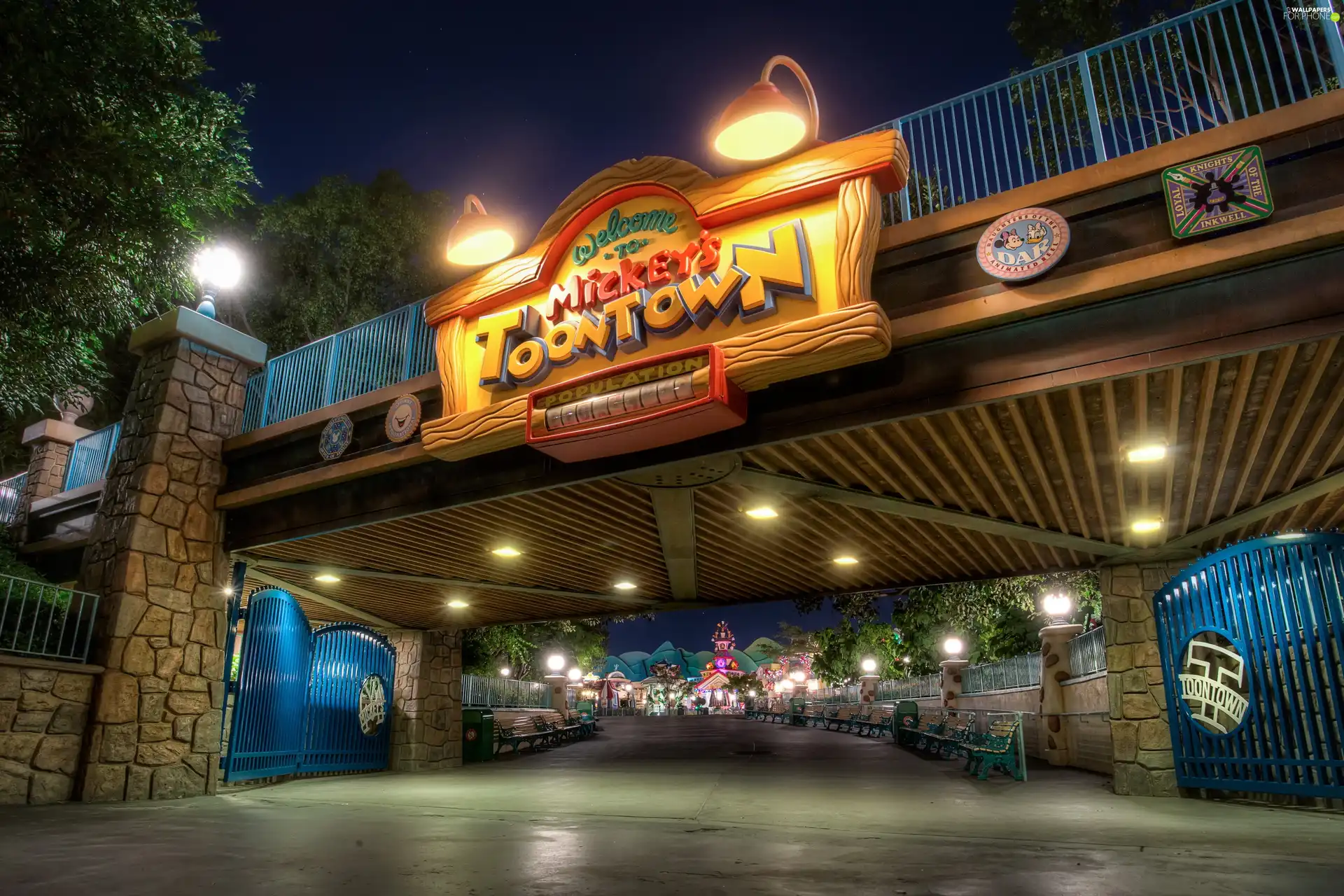 Neon, Street, California, USA, Disneyland, bridge