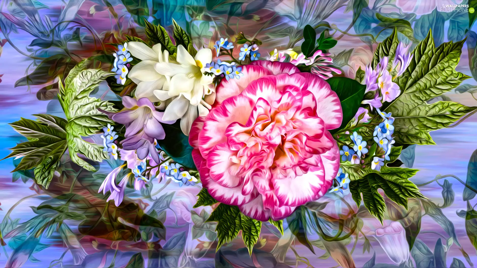 Flowers, leaves, graphics, camellia