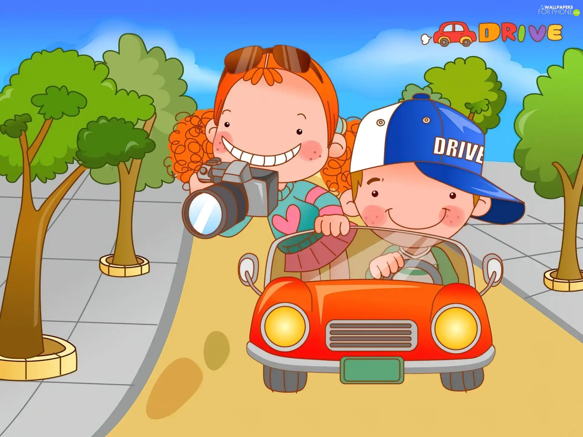 Kids, ride, Camera, Automobile