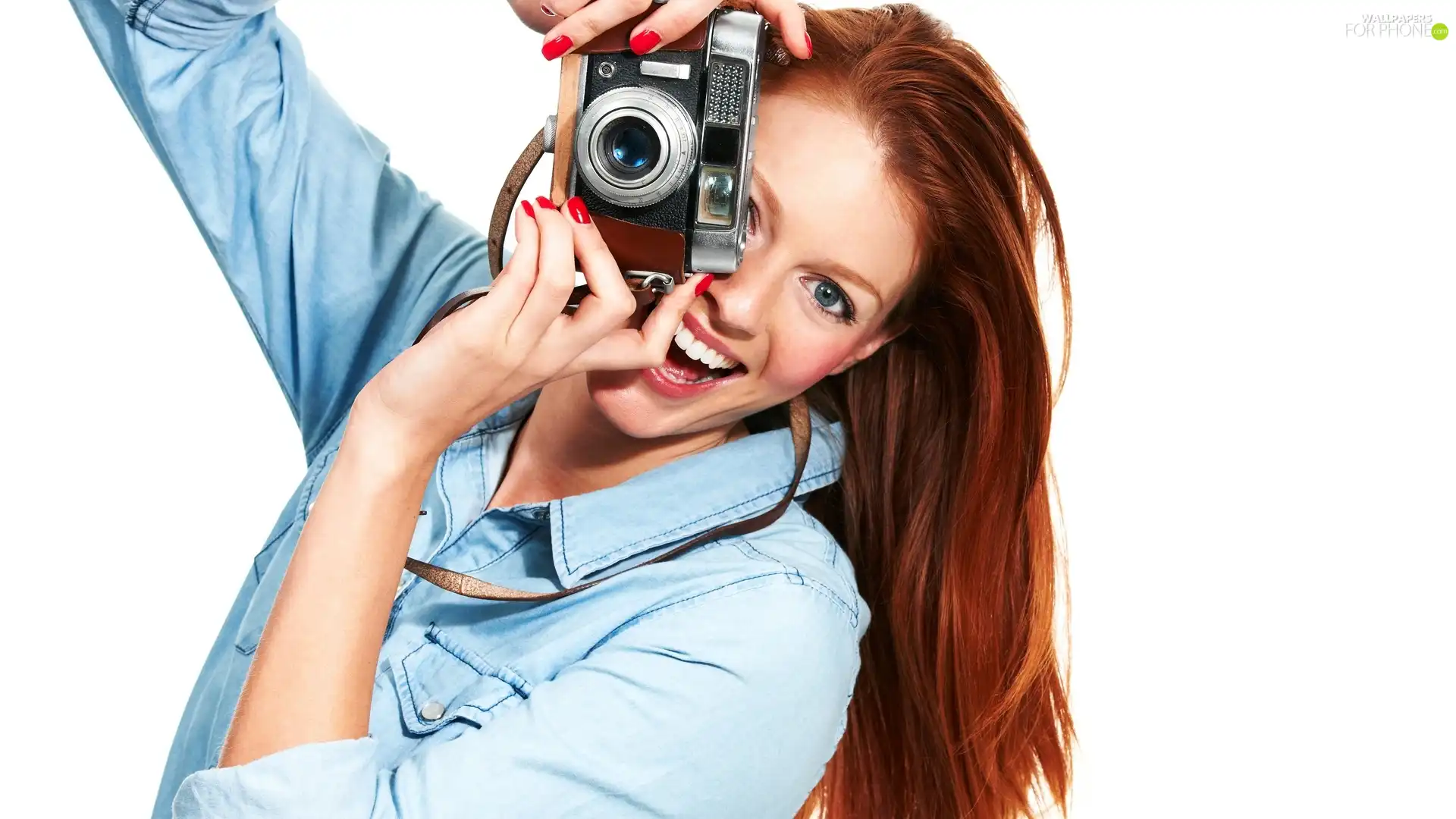 Camera, photographic, redhead, Women, Beauty