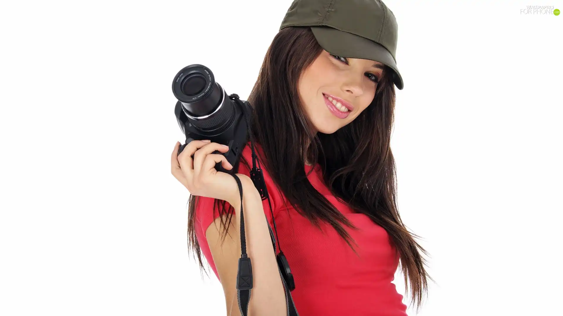 Camera, smiling, Women