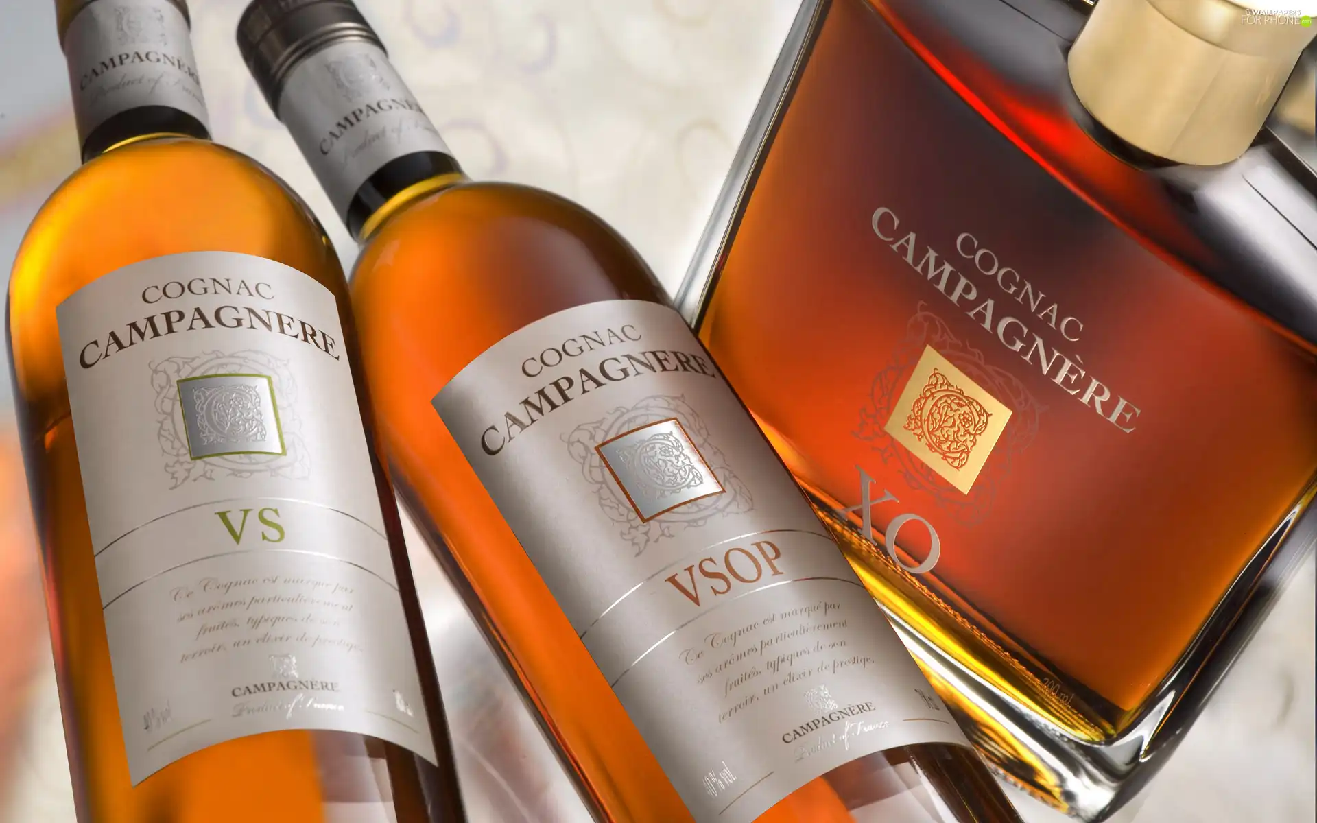 Three, cognac, Campagnere, Bottles