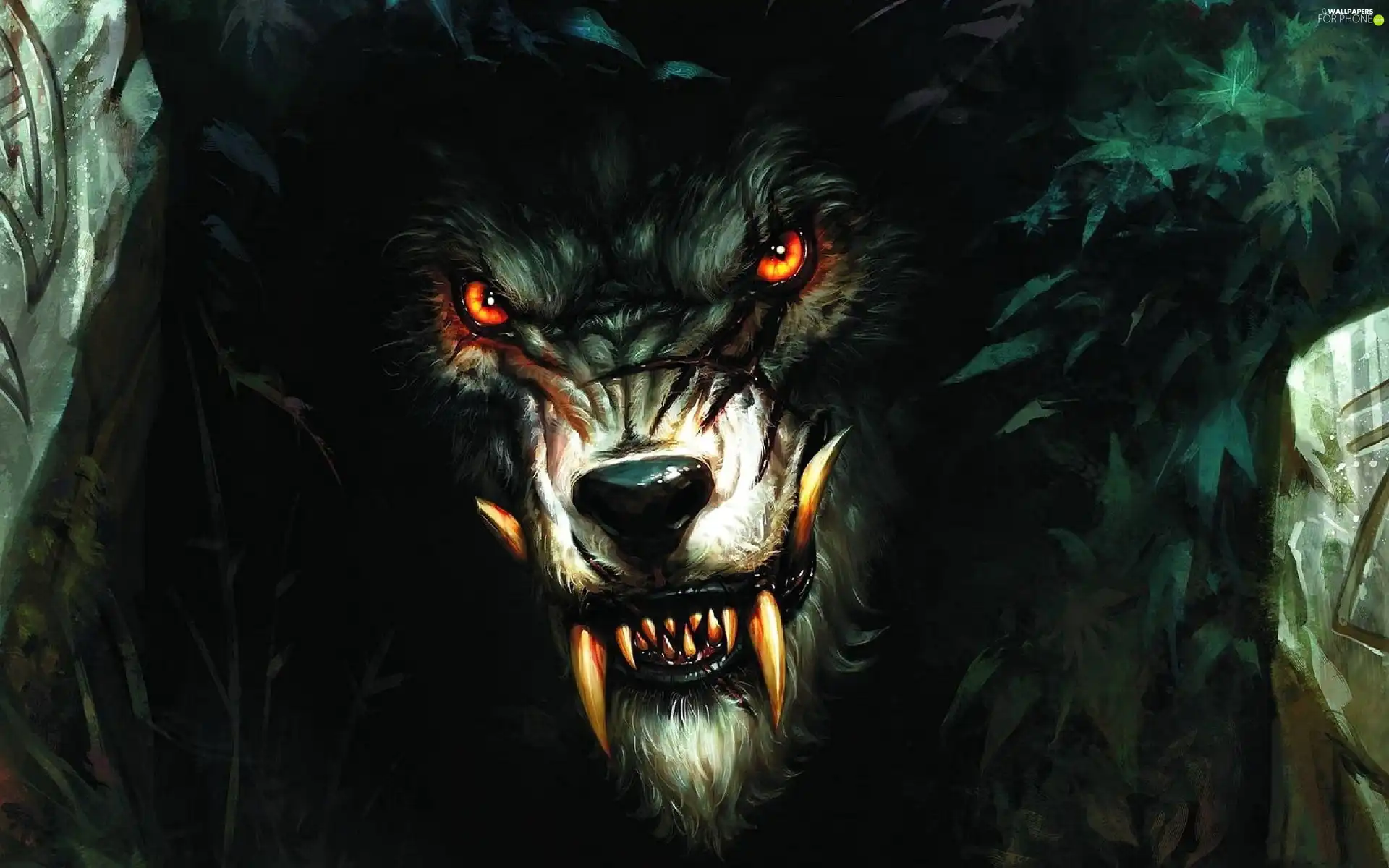 werewolf, Eyes, canines, Red