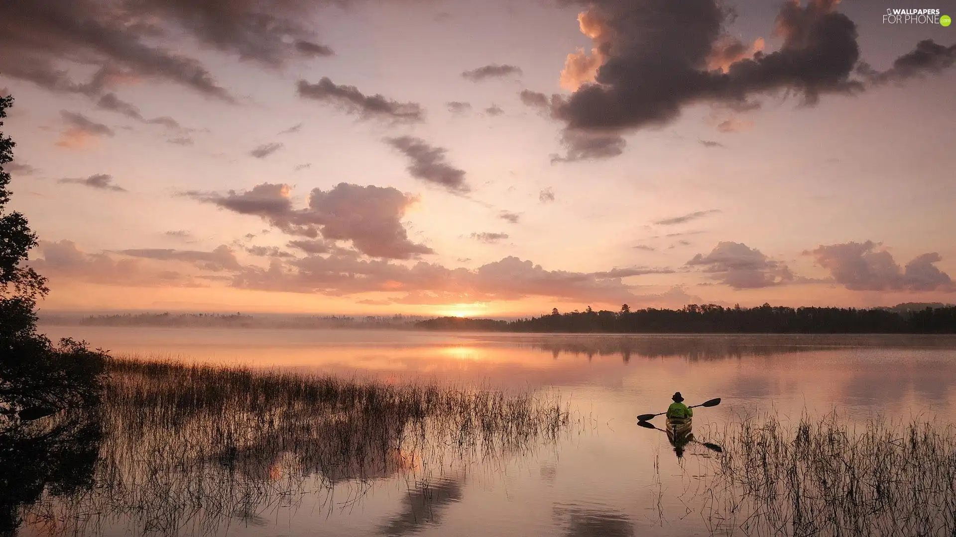 west, lake, canoeist, sun