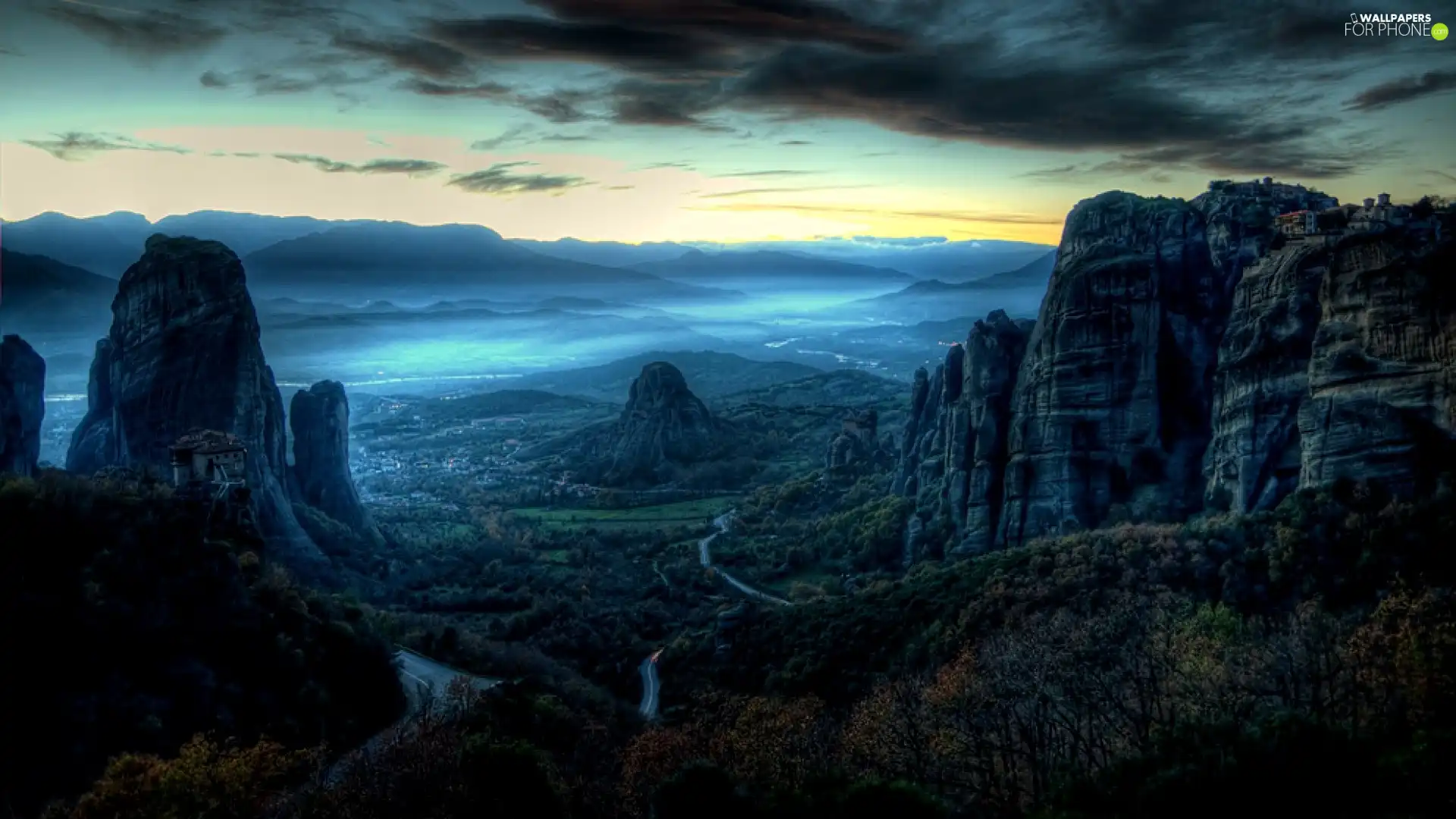 canyon, rocks, forest