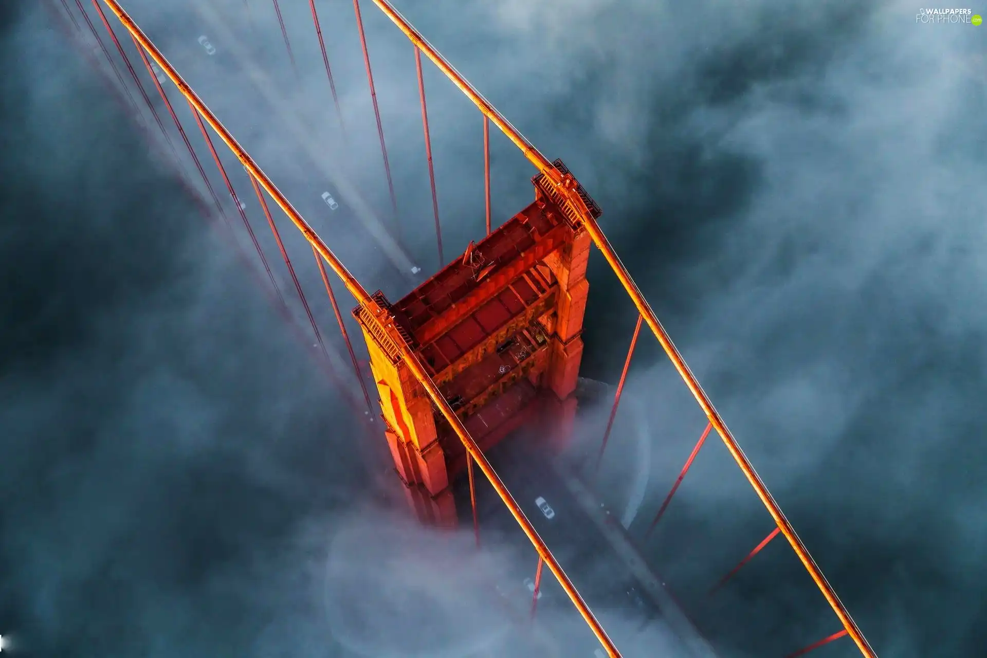 cars, bridge, Fog