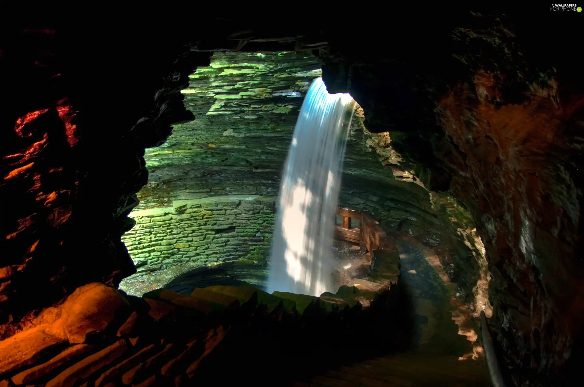 waterfall, cave