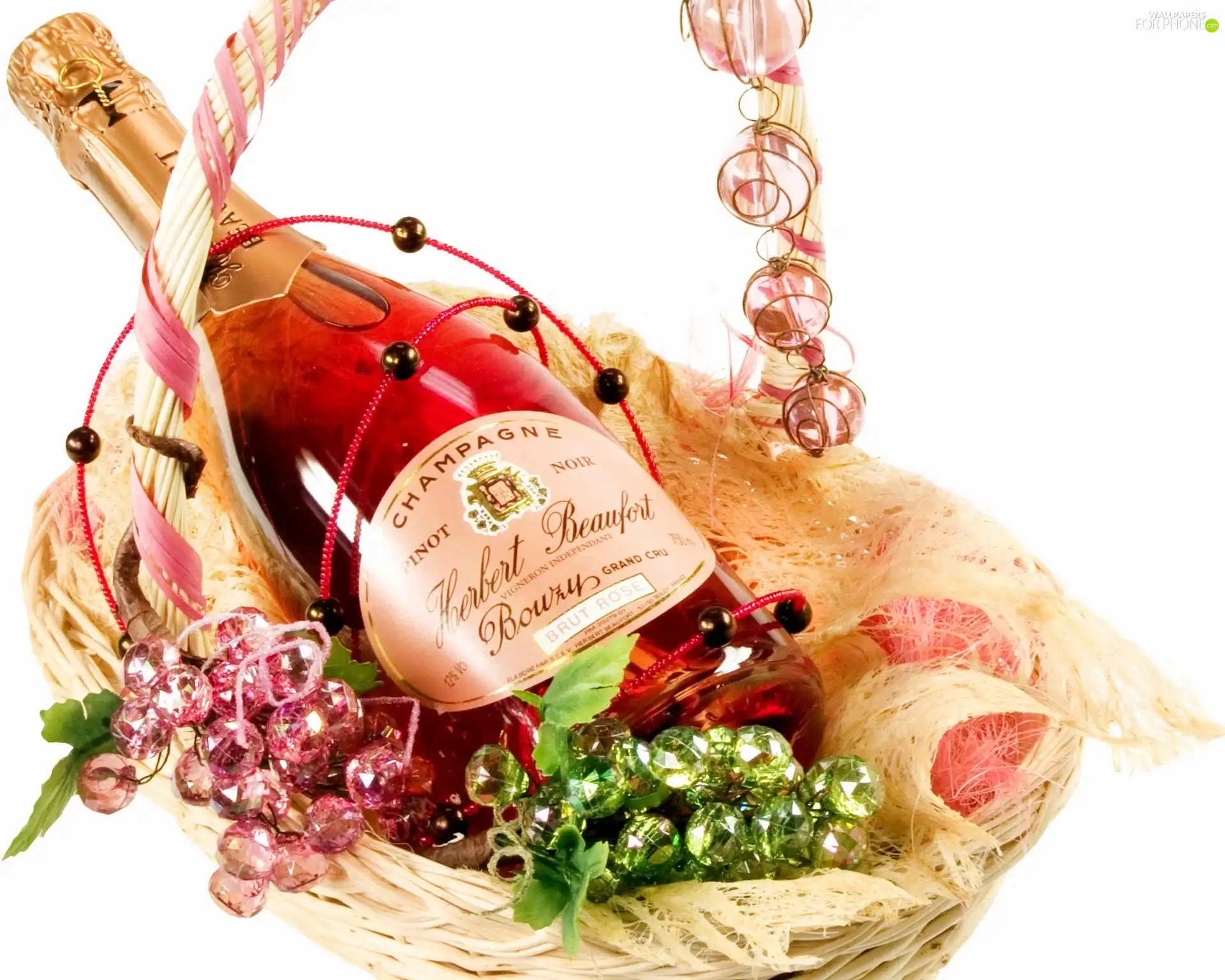 champagne, basket, Bottle