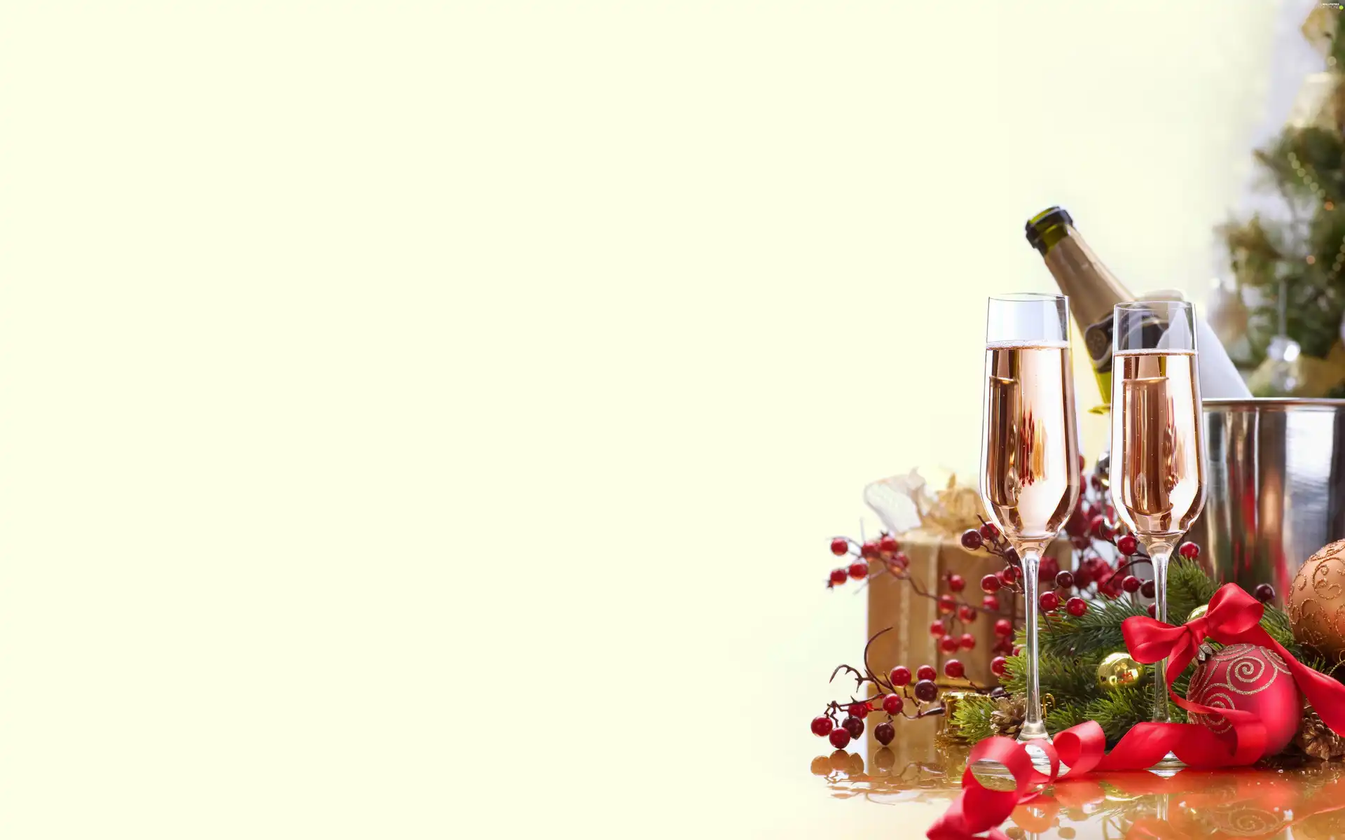Champagne, baubles, glasses