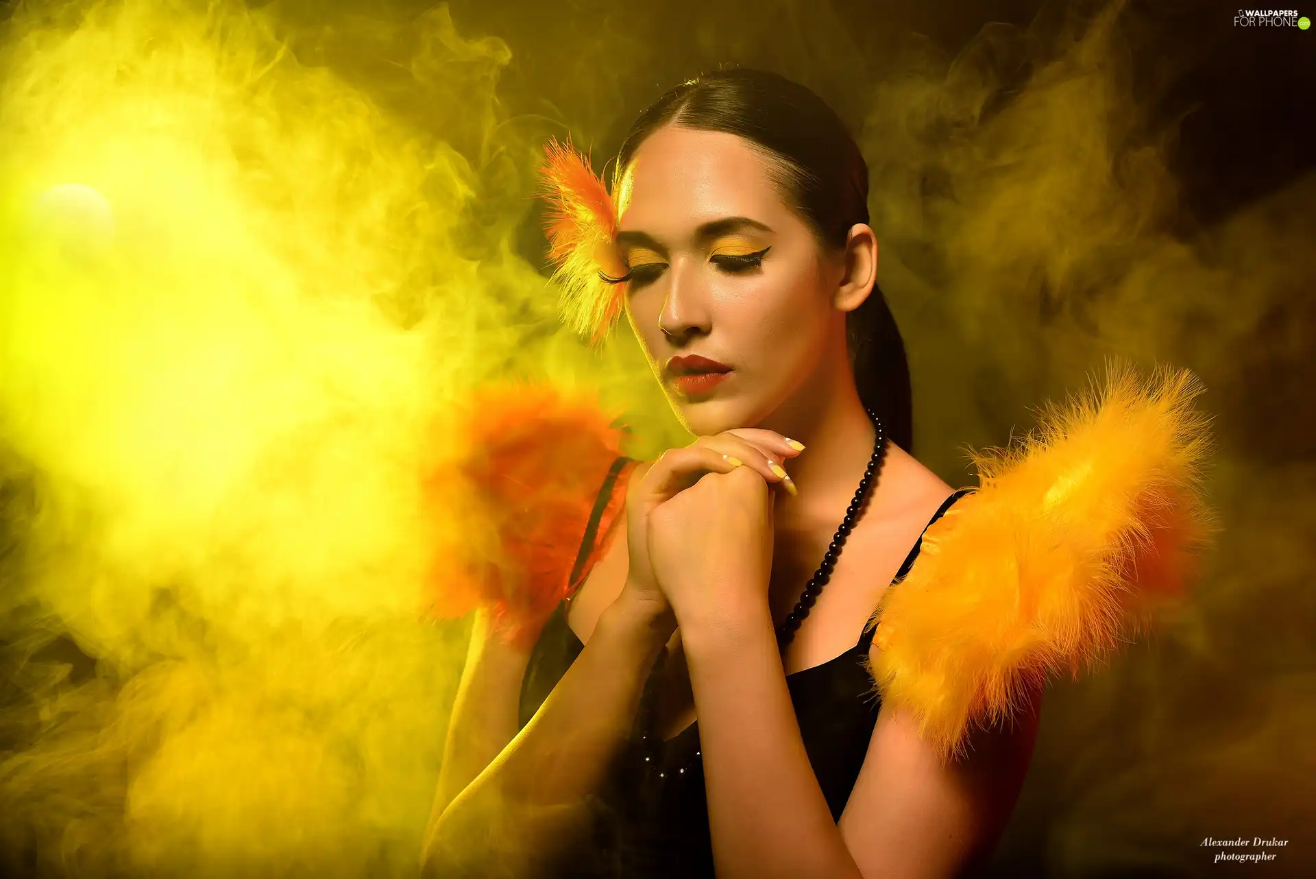chaplet, smoke, feather, make-up, Women