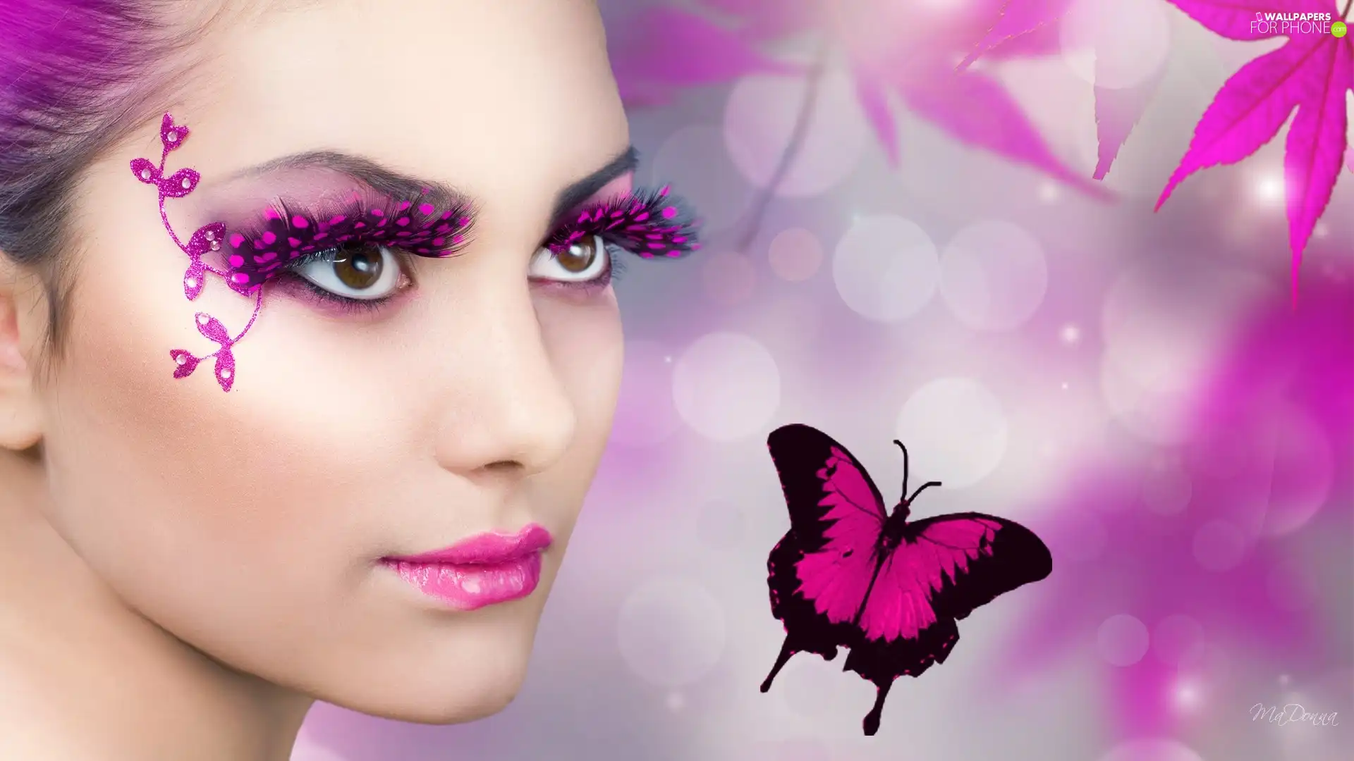 Women, butterfly, characterization, make-up