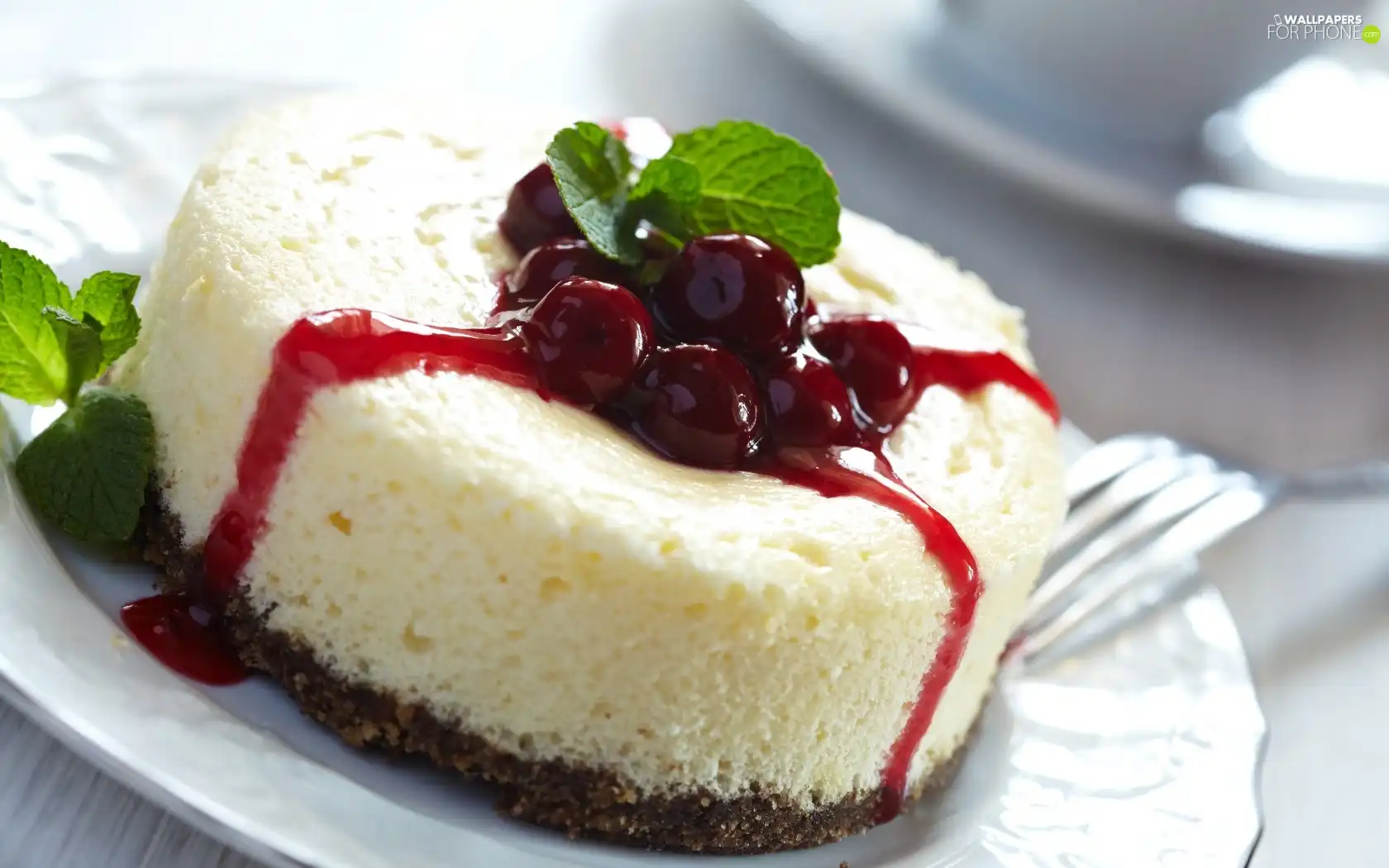 dessert, fork, cherries, plate