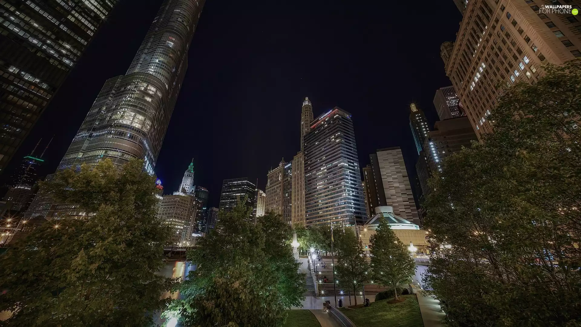 The United States, skyscrapers, City at Night, Chicago