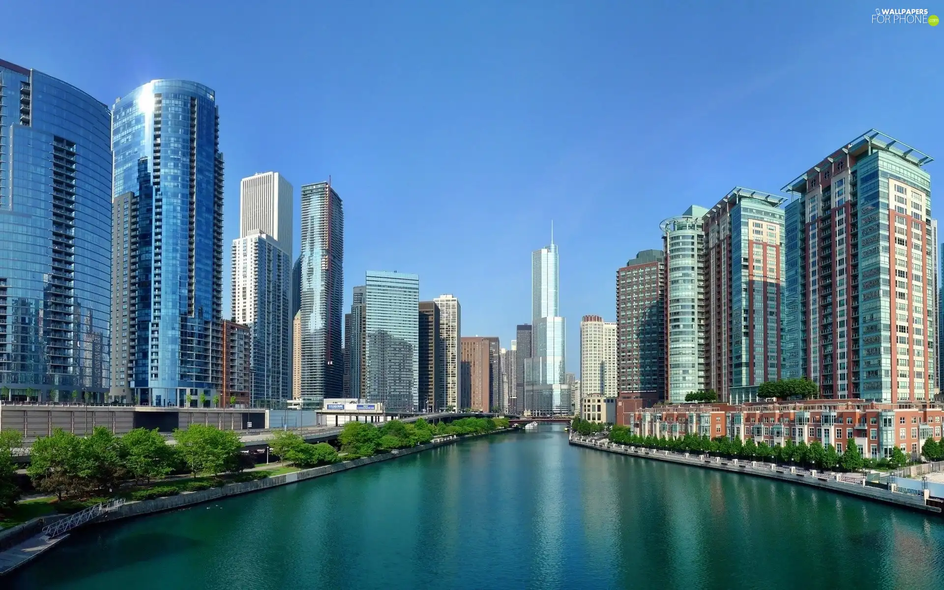 Chicago, USA, clouds, River, skyscrapers