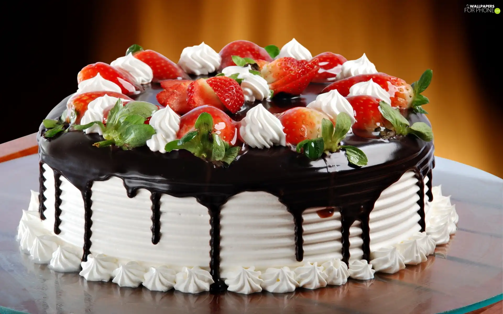 Cake, glaze, Chocolate, strawberries