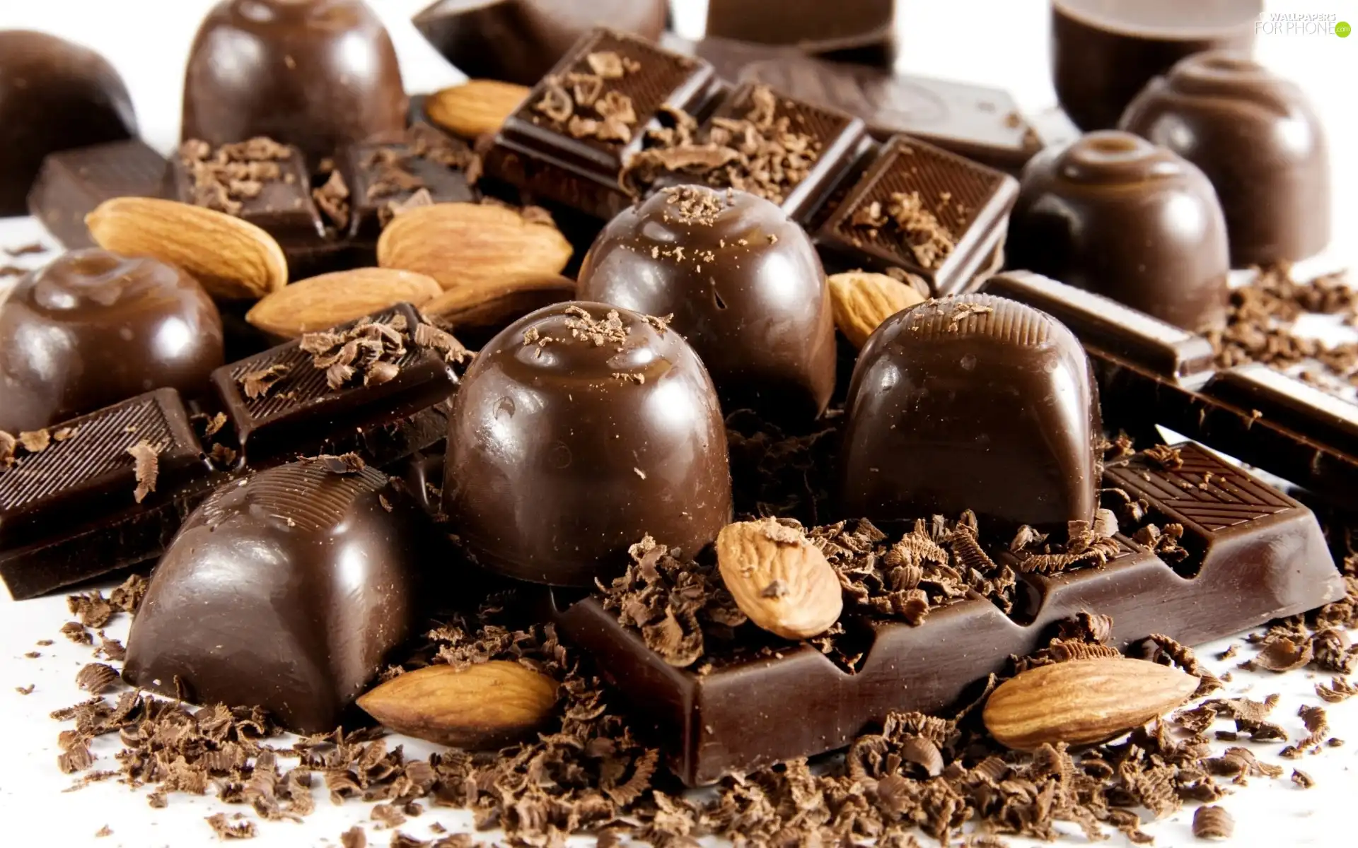 chocolate, almonds, chocolate, pralines