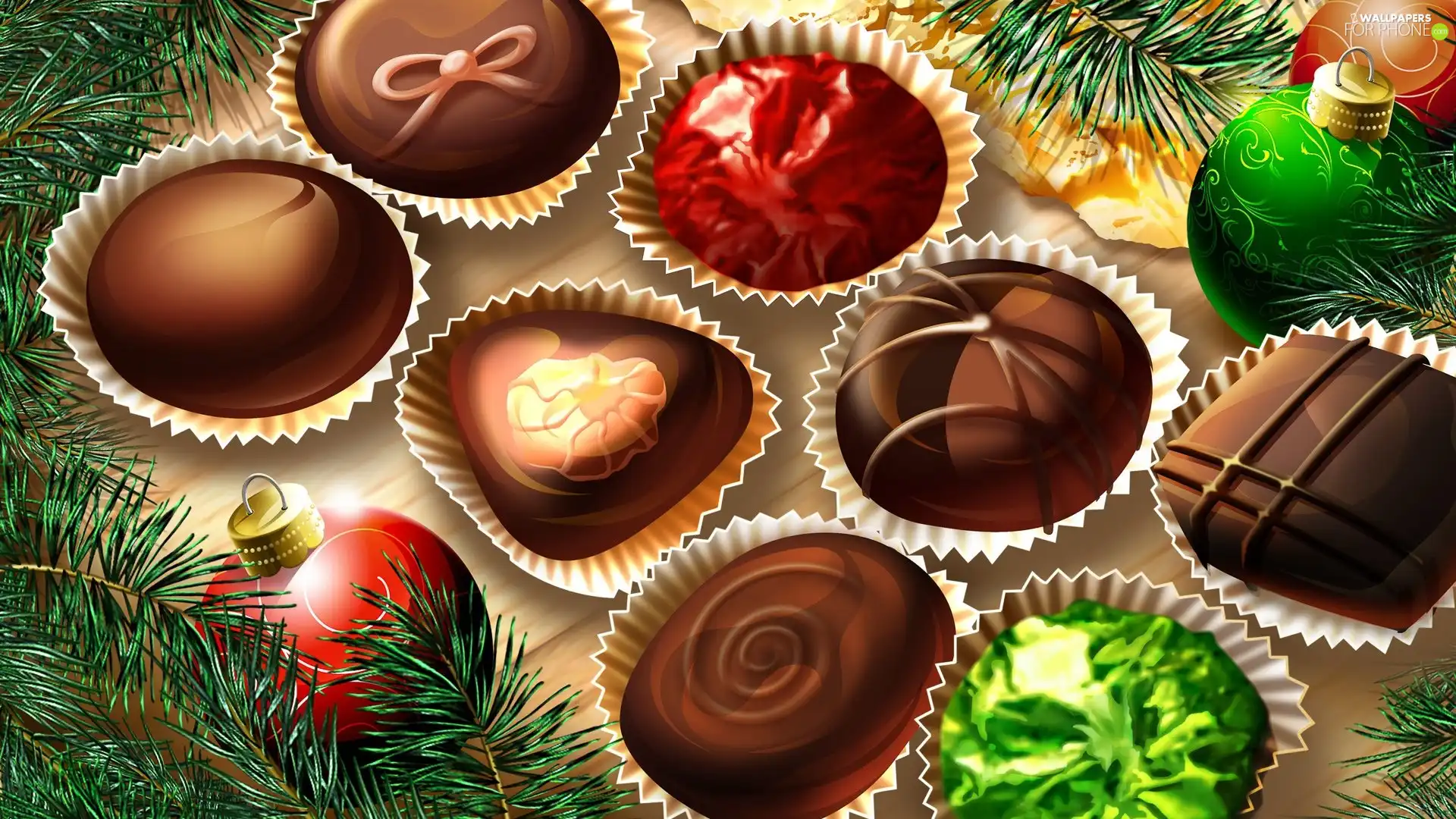 Chocolates, Twigs, baubles