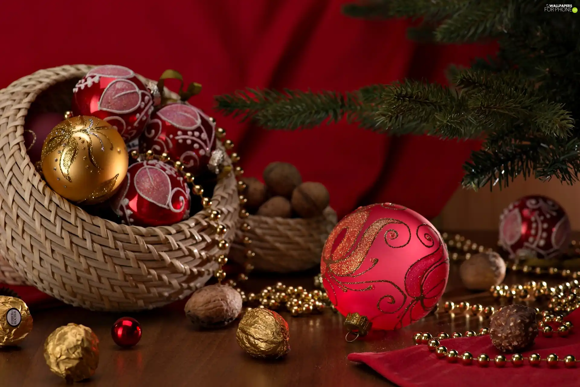 basket, christmas tree, christmas, baubles