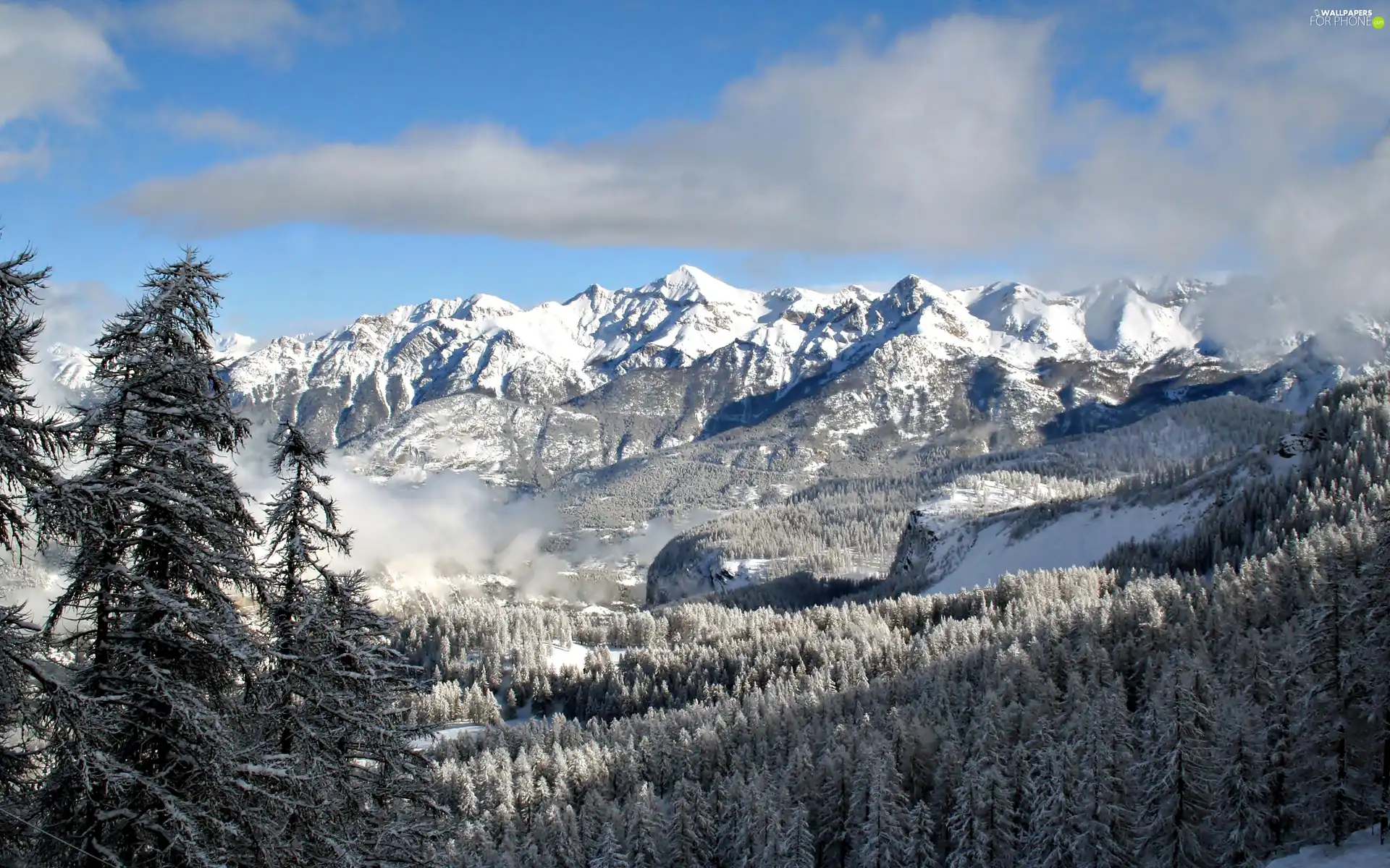 Christmas, Mountains, clouds