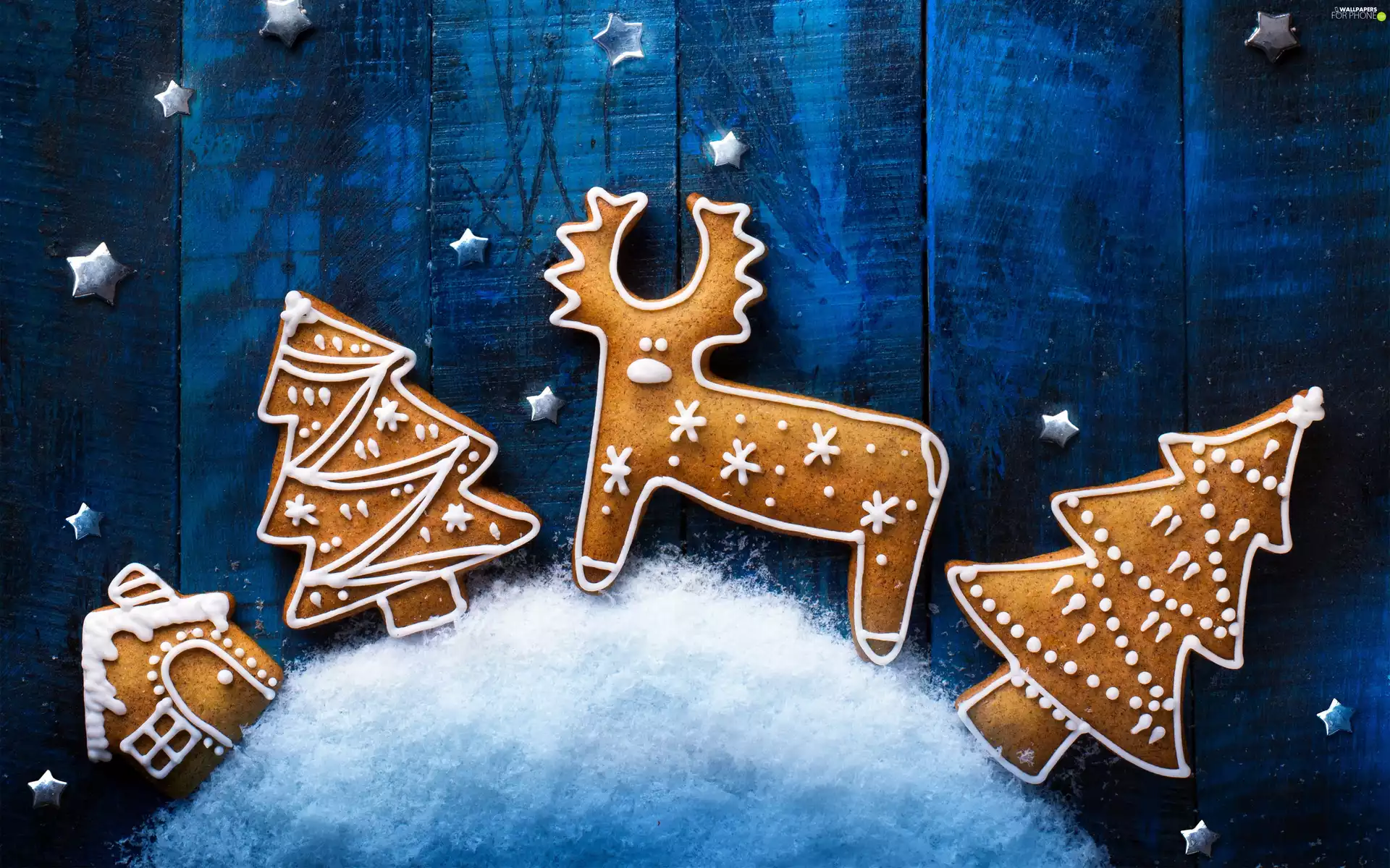 Christmas, composition, snow, Christmas, Stars, Cookies
