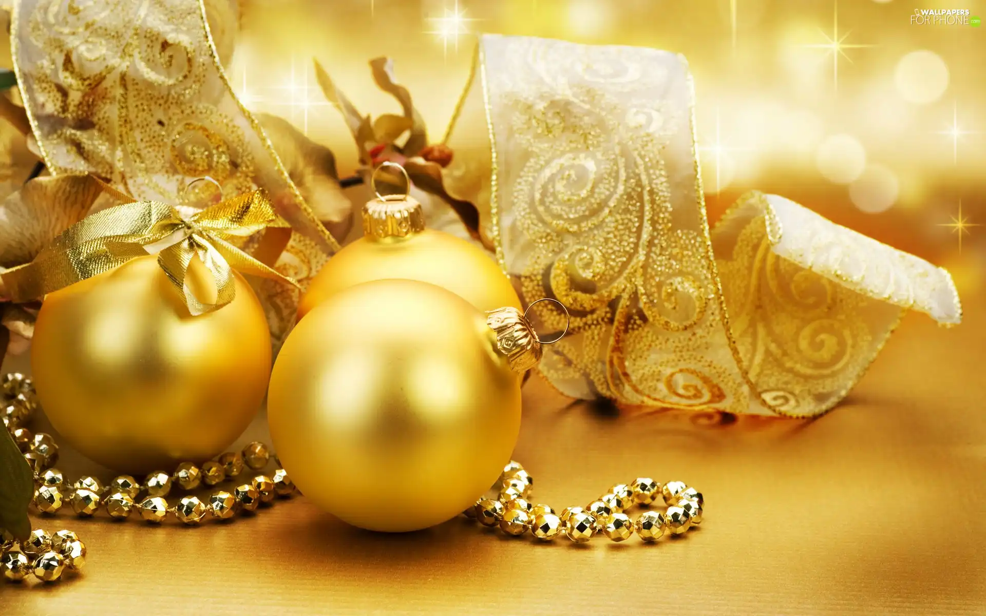 Golden, ornamentation, Christmas, baubles