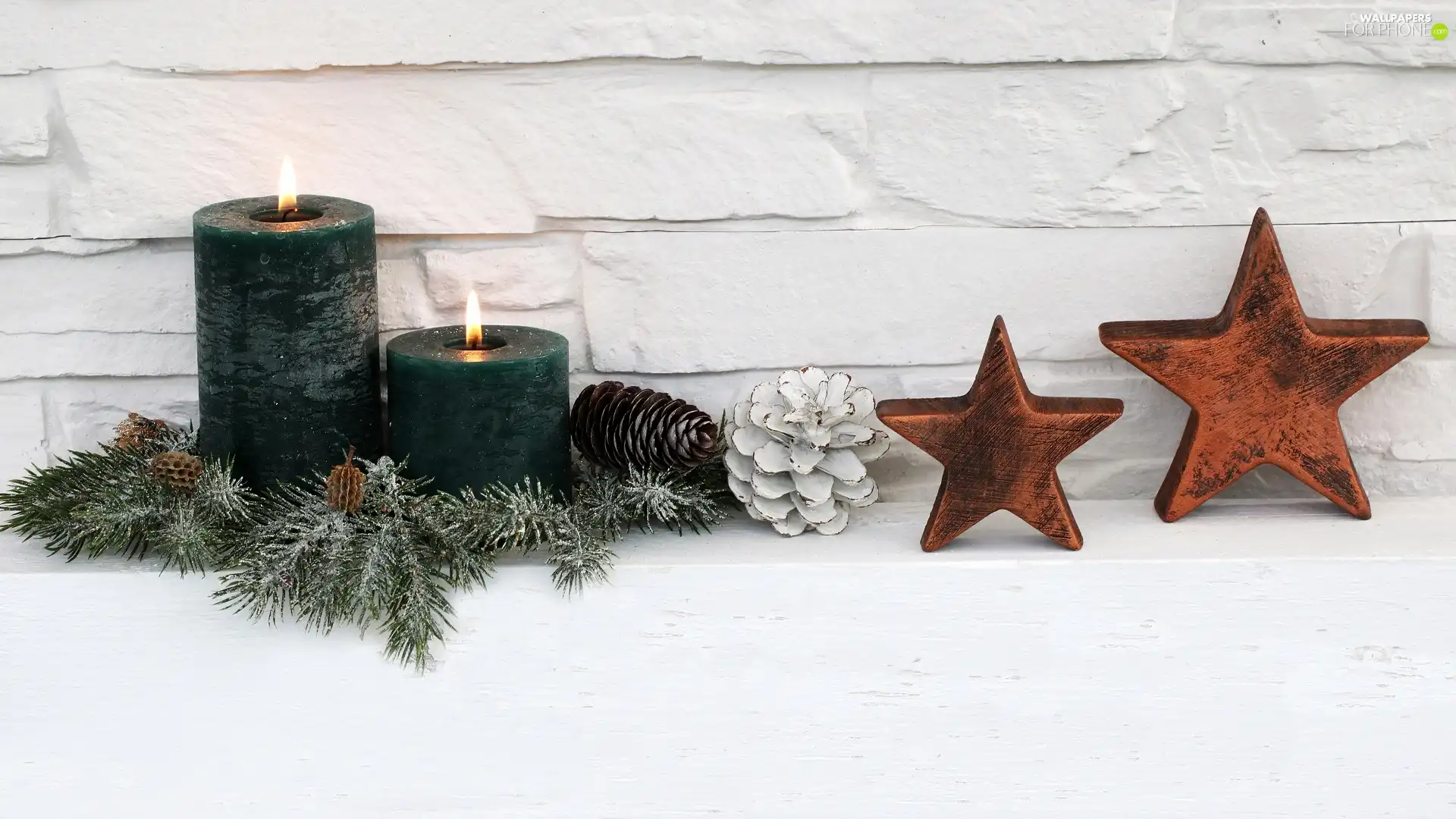 Twigs, Christmas, headdress, cones, Candles, decoration, Christmas, Stars, spruce, frosty