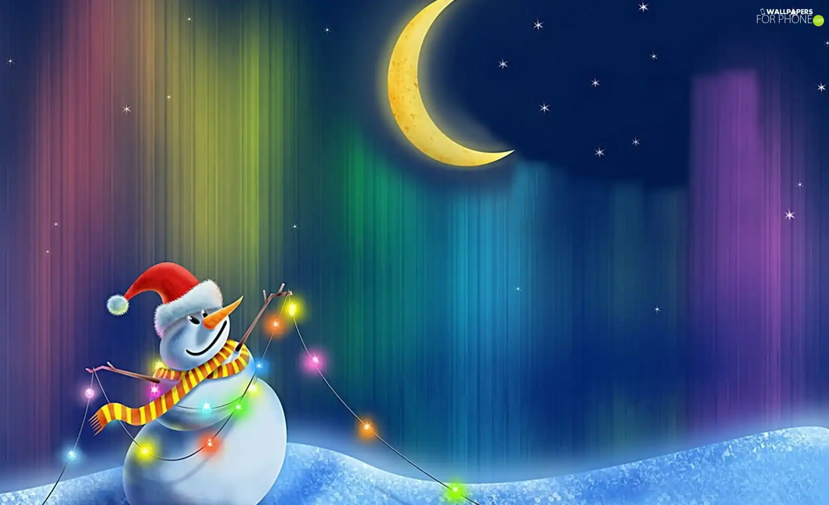 Snowman, Lights, christmas, Night