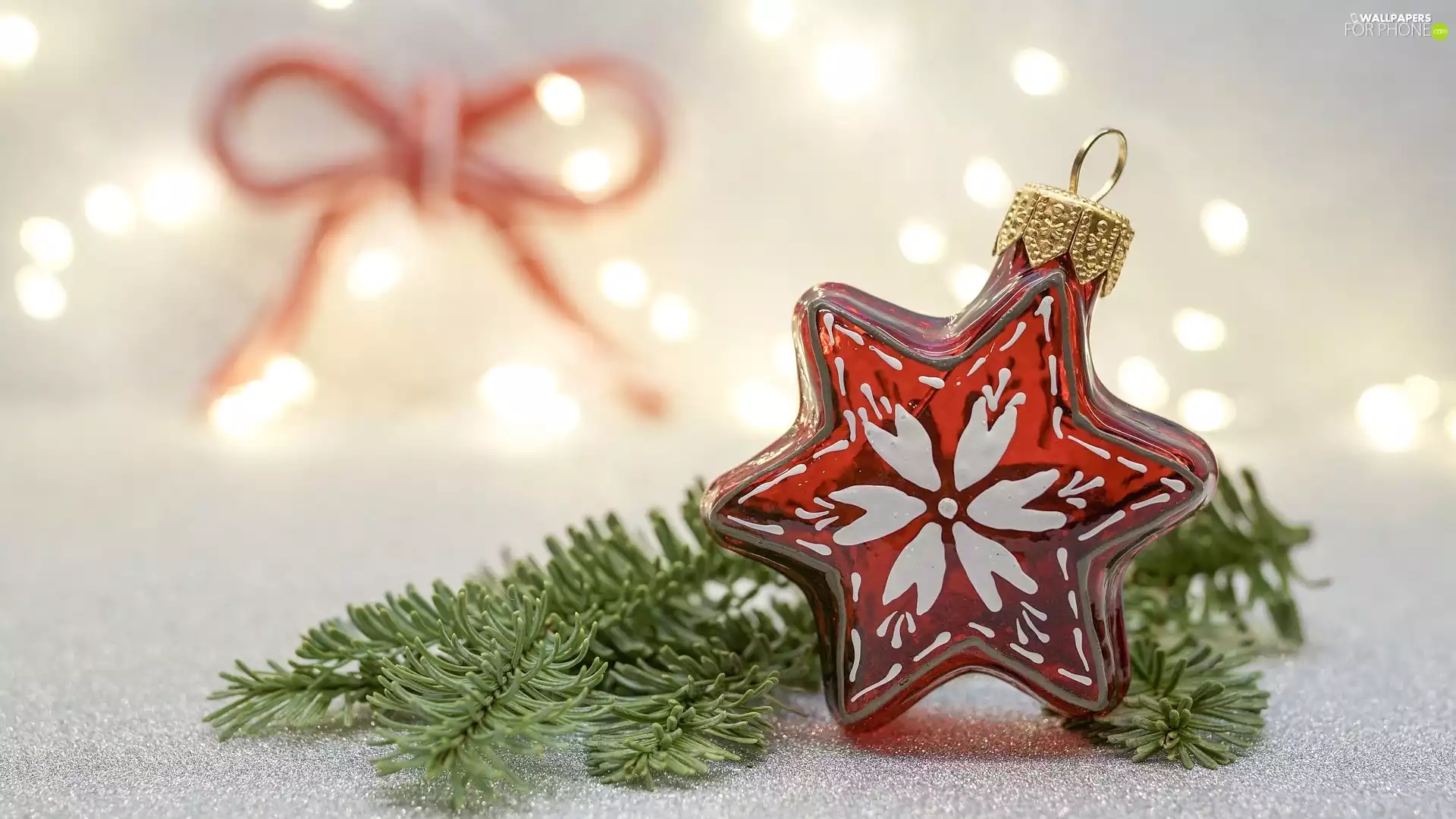 spruce, Christmas, star, twig, bauble