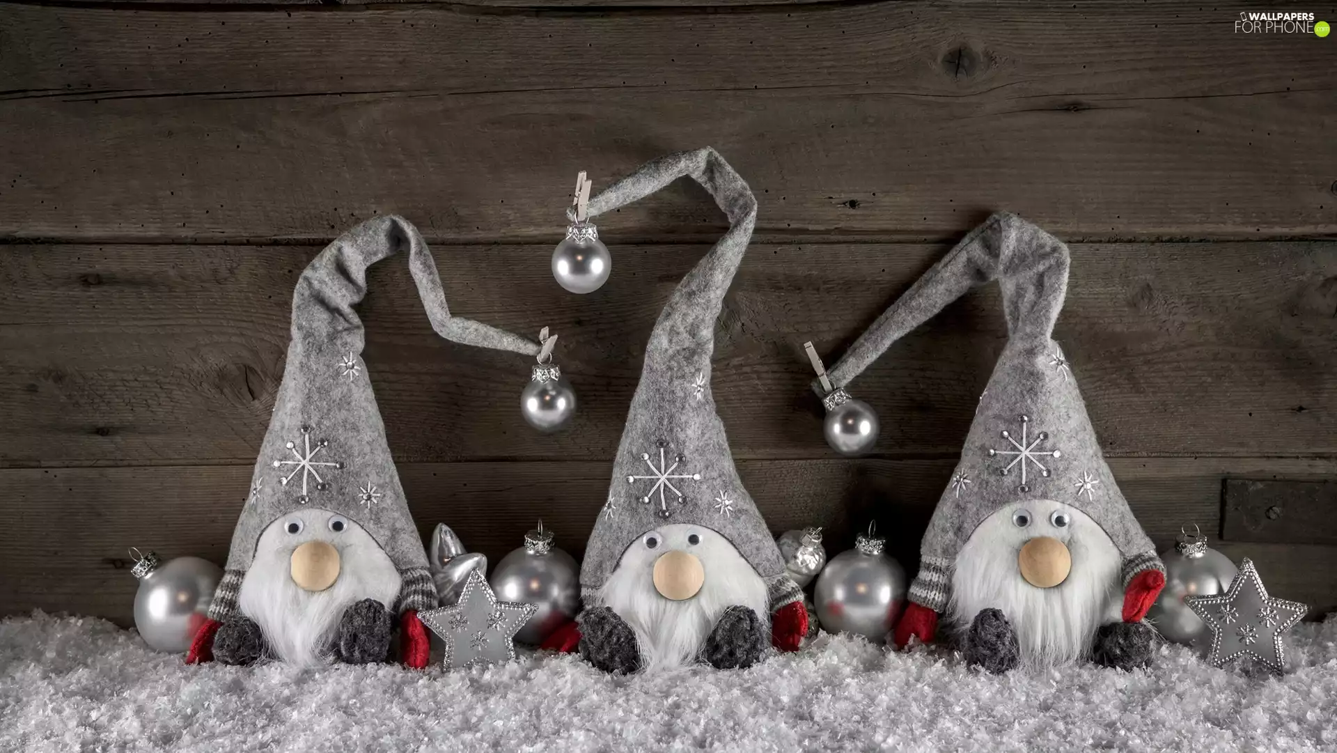 baubles, snow, winter, Christmas, decor, Gnomes, composition, Christmas