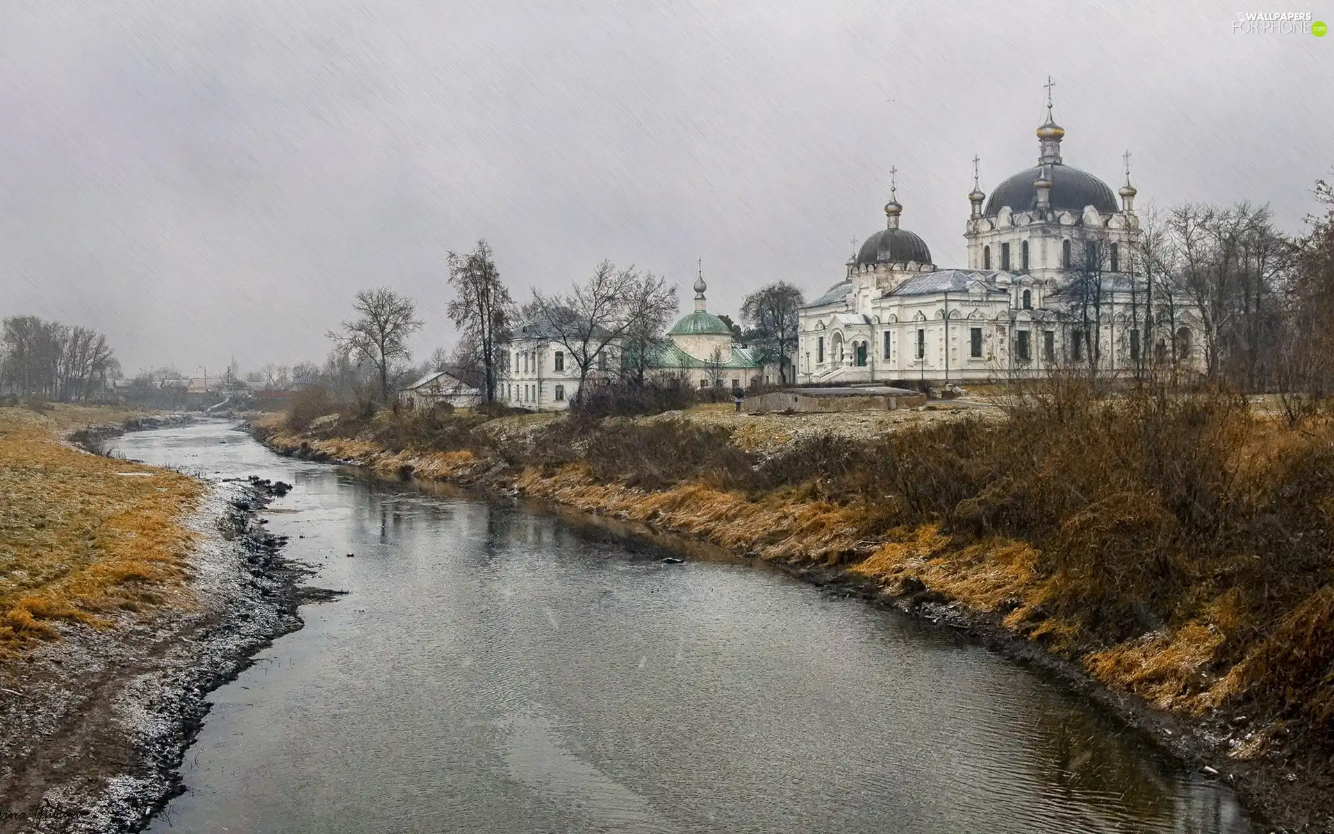Rain, River, Church, weather