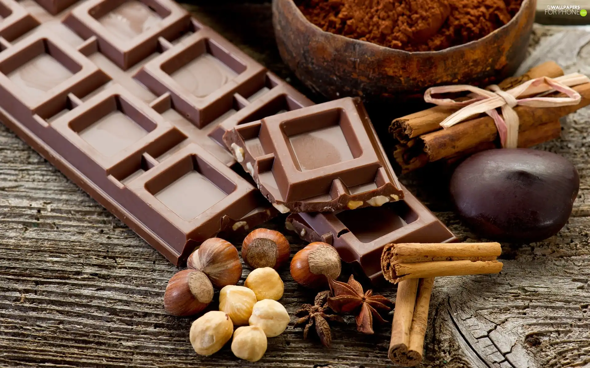 chocolate, cocoa, cinnamon, nuts