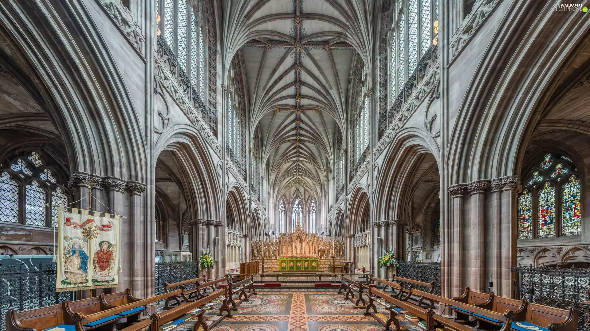Lichfield Cathedral, Staffordshire County, altar, Lichfield City, England, Lichfield Cathedral, bench
