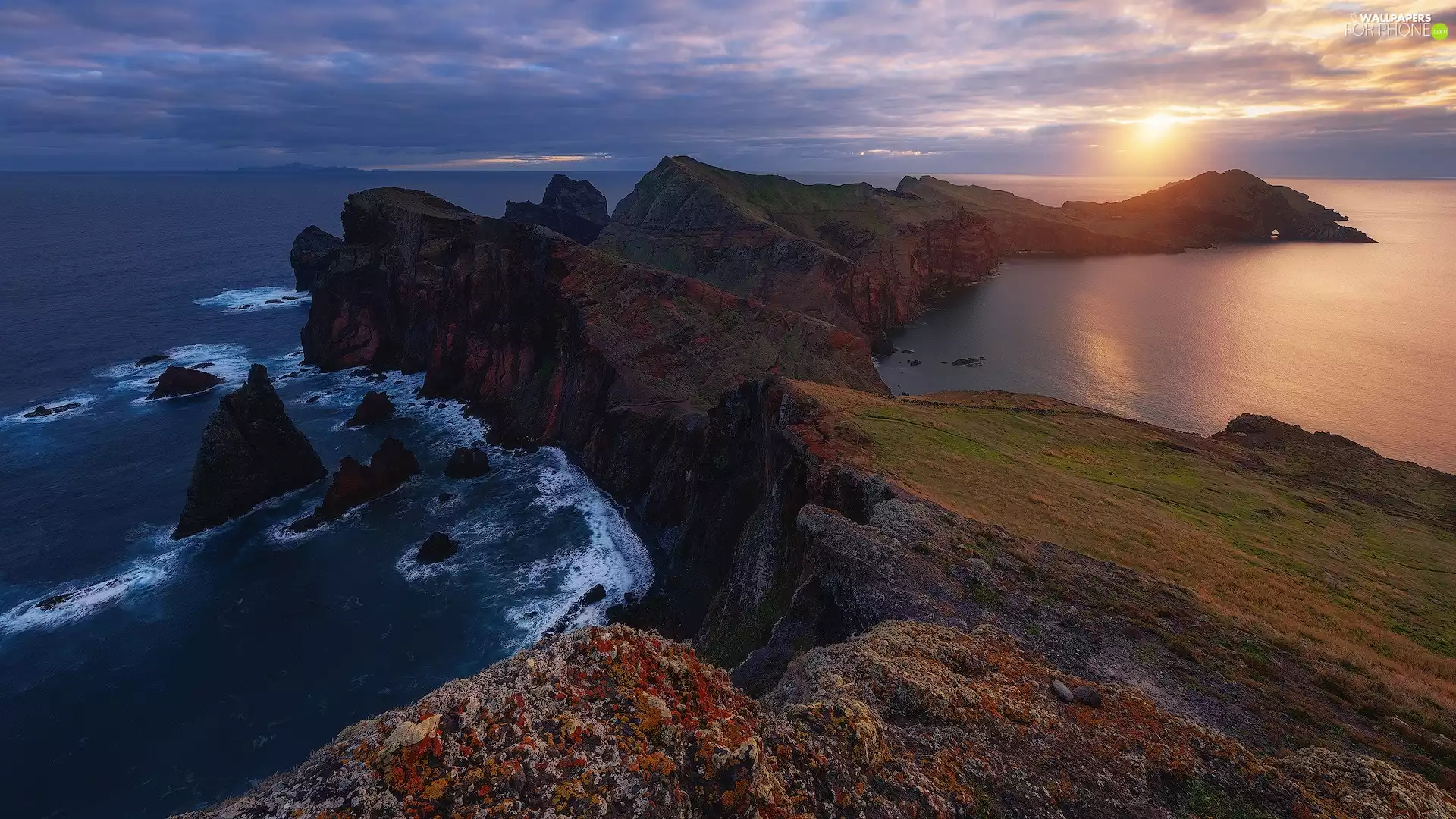 Gaspé Peninsula, Portugal, Cliffs, Sunrise, sea, madeira