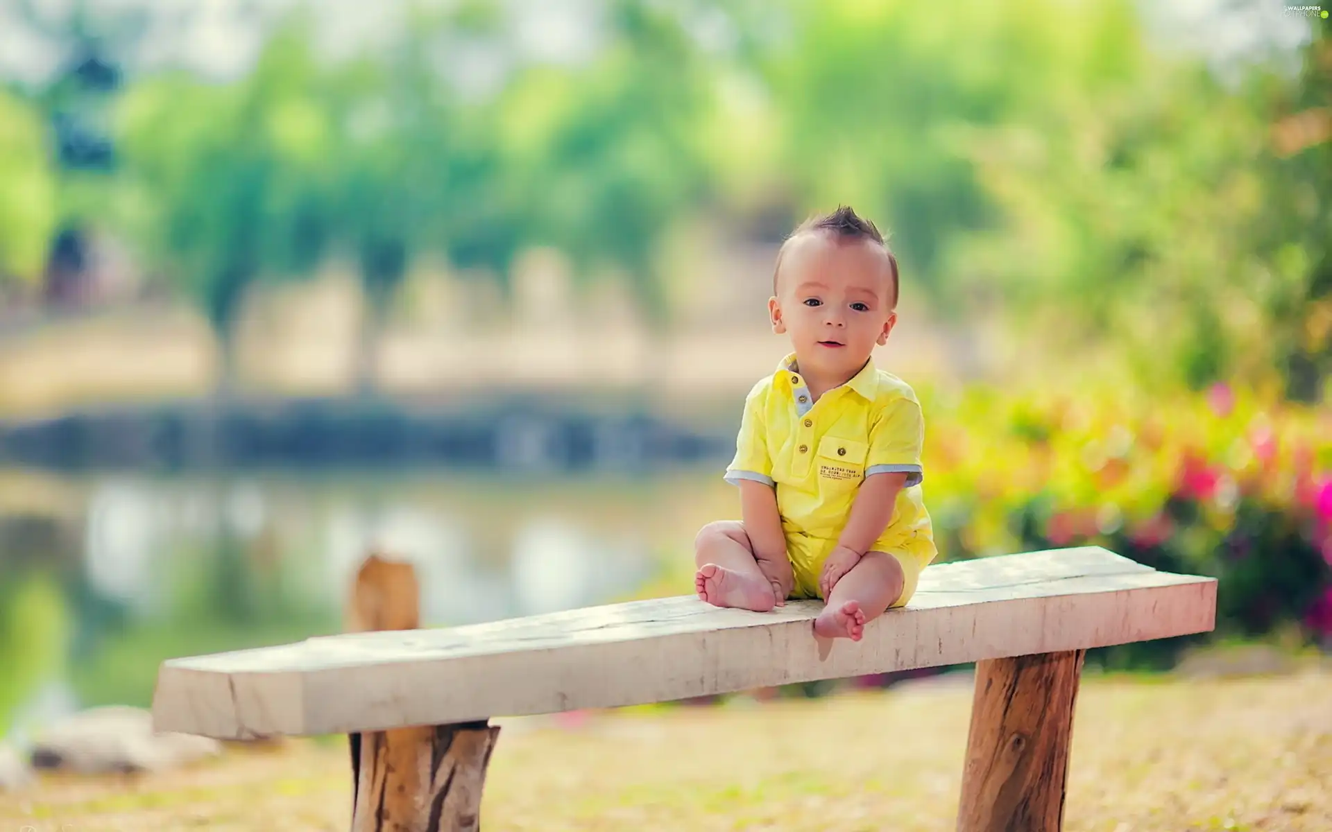 boy, Yellow, clothes, Bench