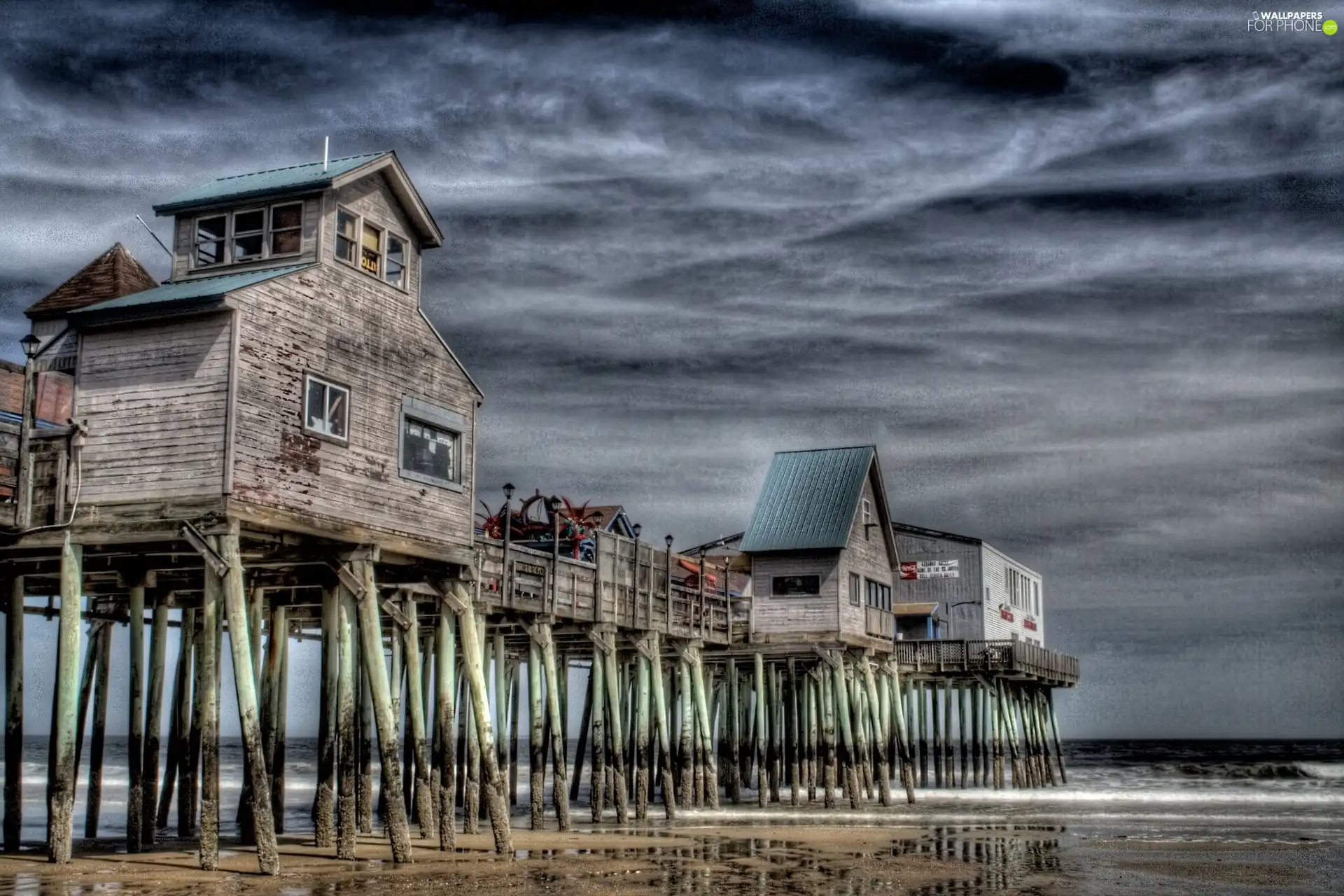 clouds, pier, Beaches
