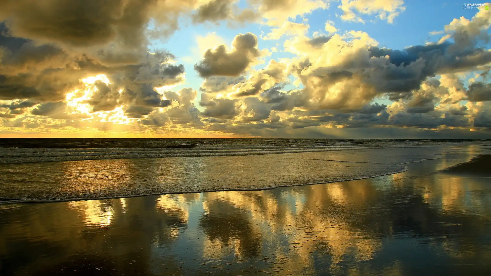 clouds, sea, Beaches