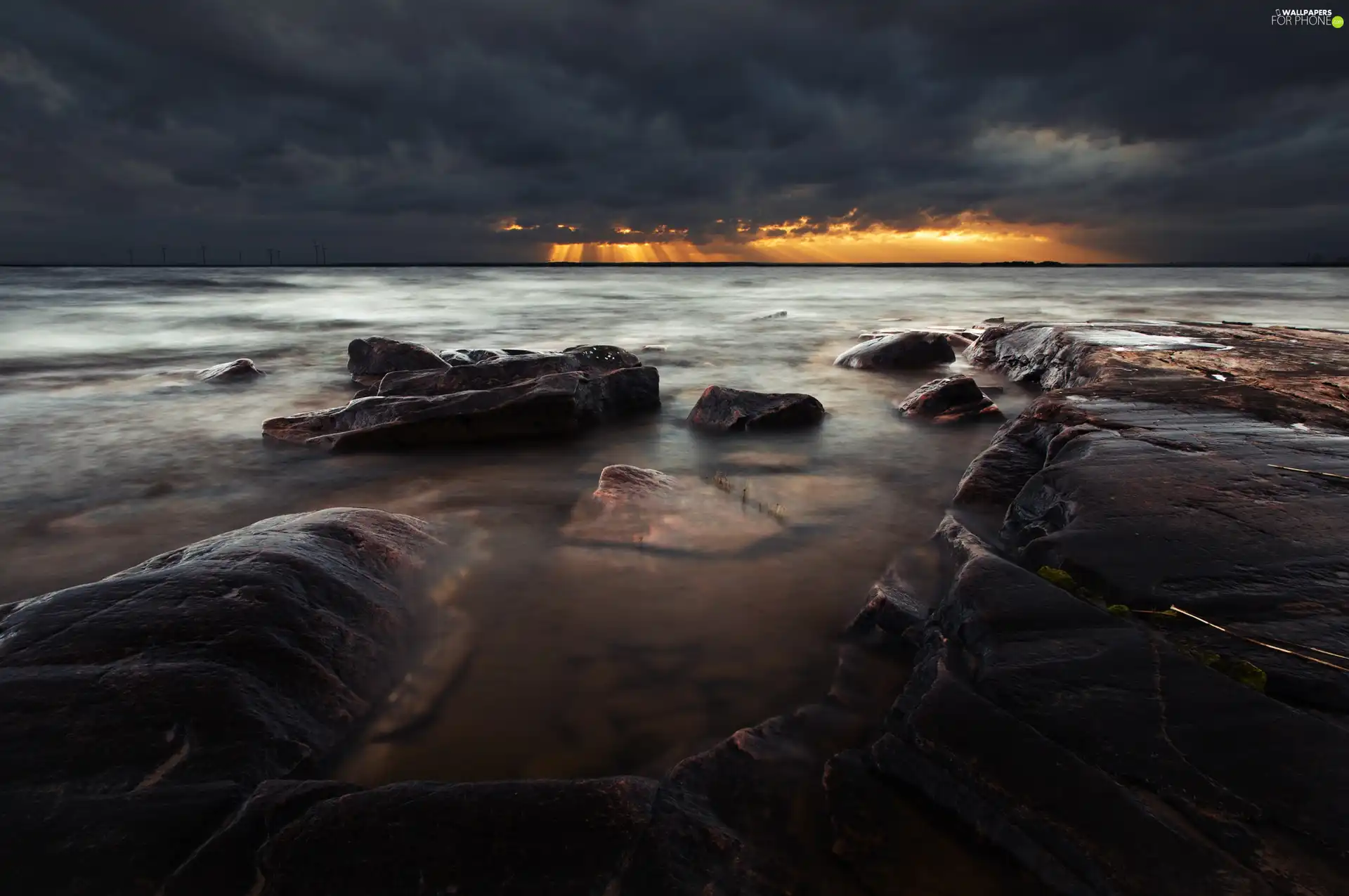 Beaches, sea, clouds, Stones