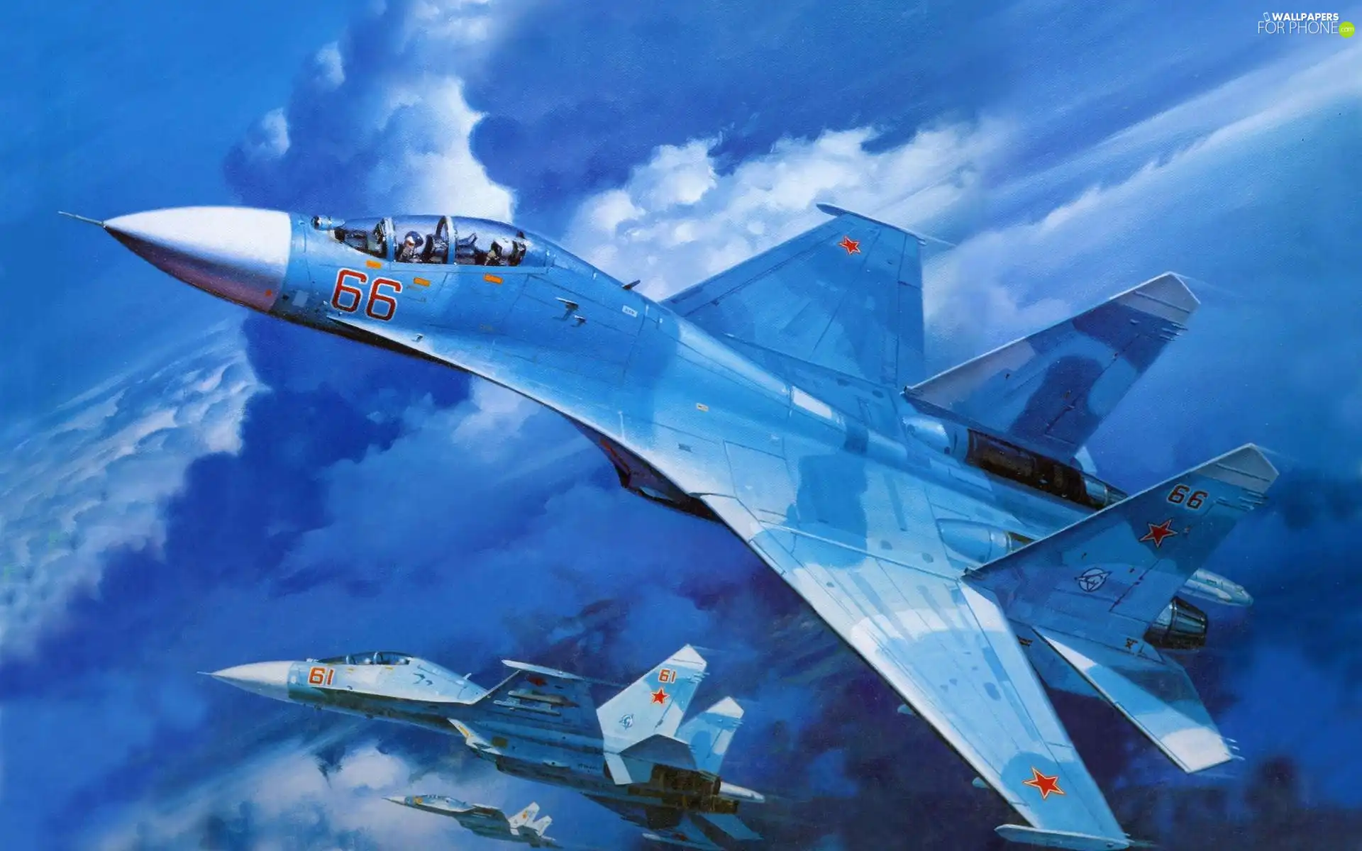 Two cars, Sky, clouds, Fighters
