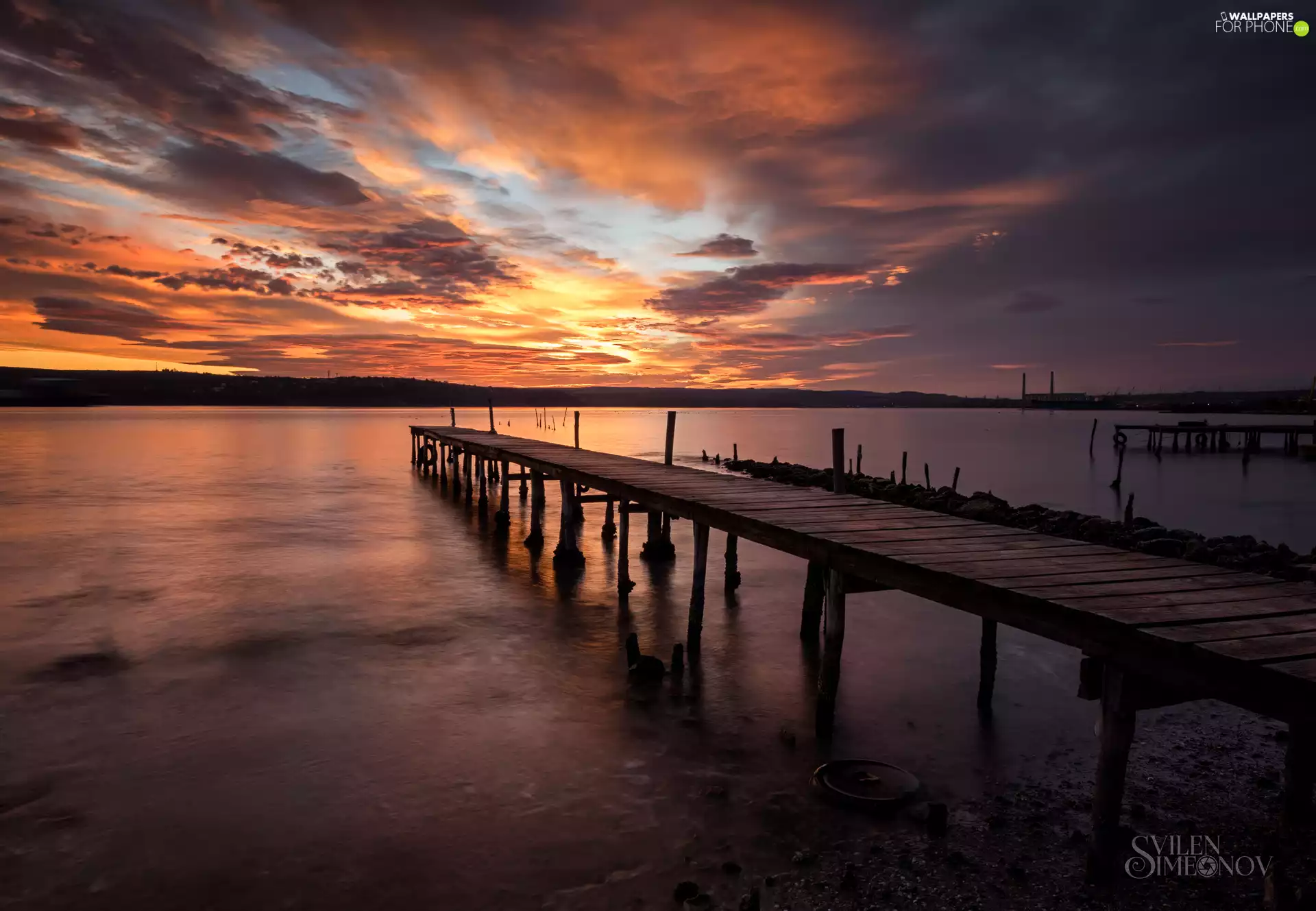 lake, clouds, Great Sunsets, Platforms